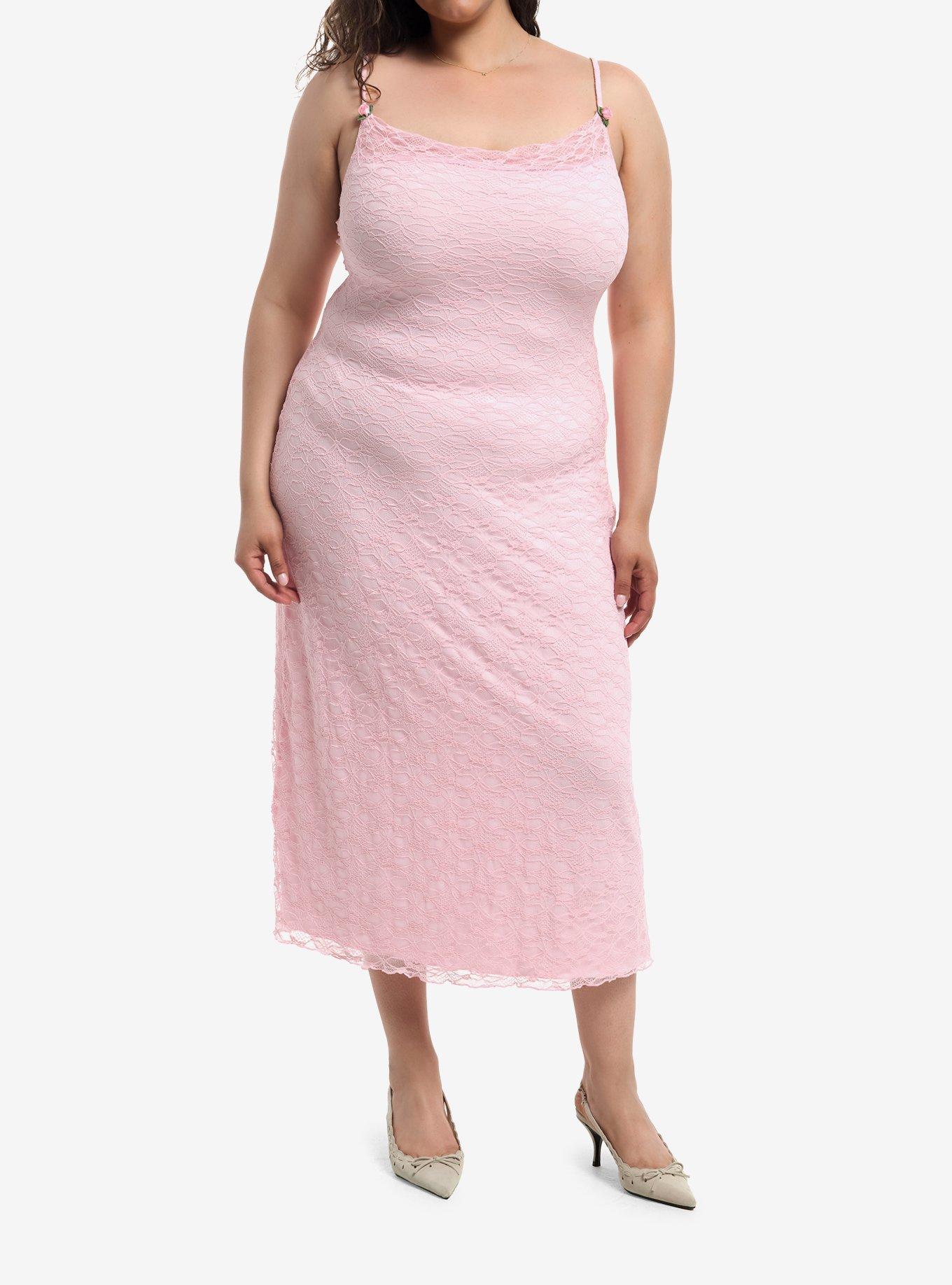 Sweet Society Pink Rosette Lace Midaxi Dress Plus Size, , hi-res