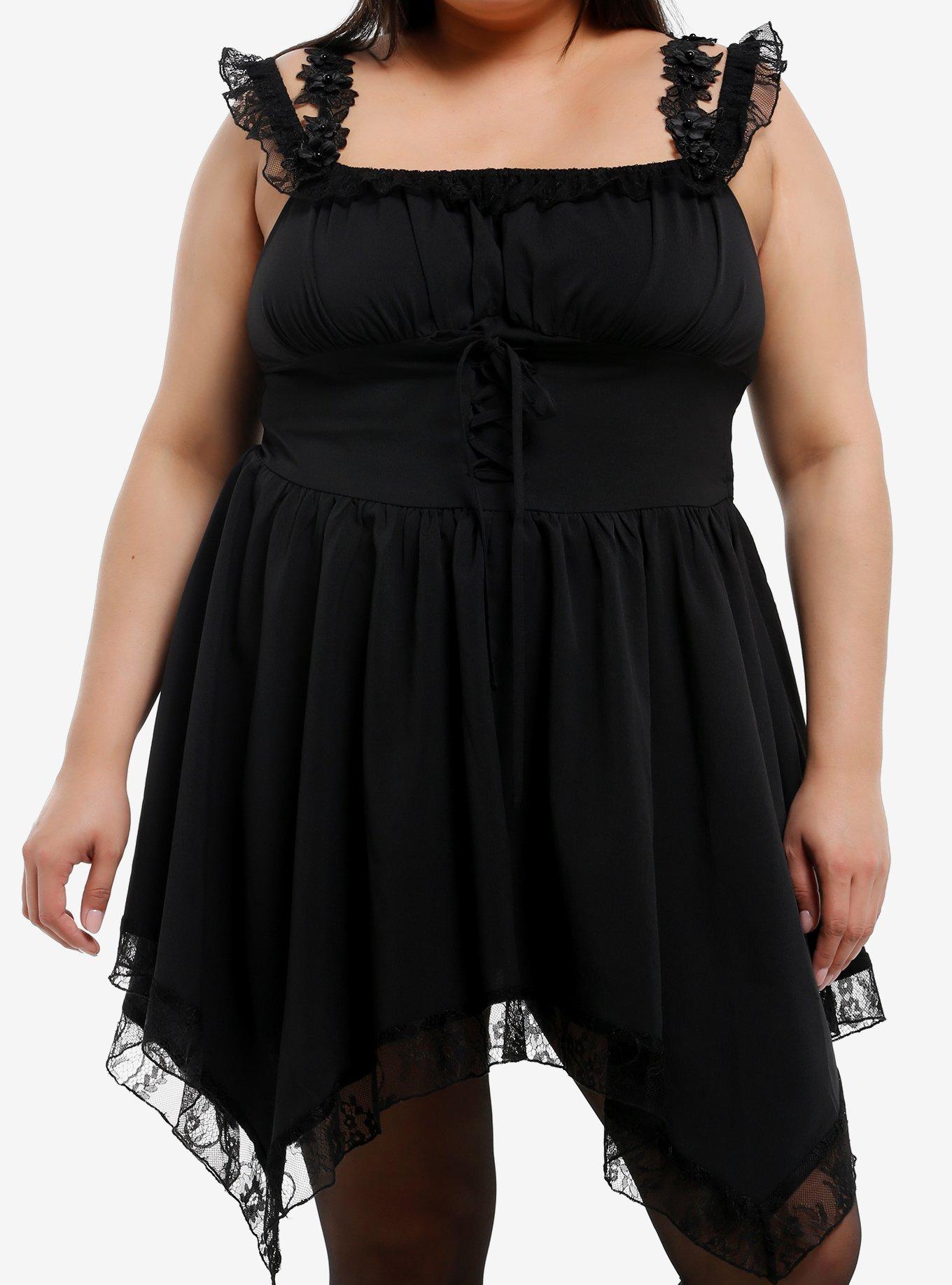 Cosmic Aura Black Floral Lace Cold-Shoulder Dress Plus Size, , hi-res