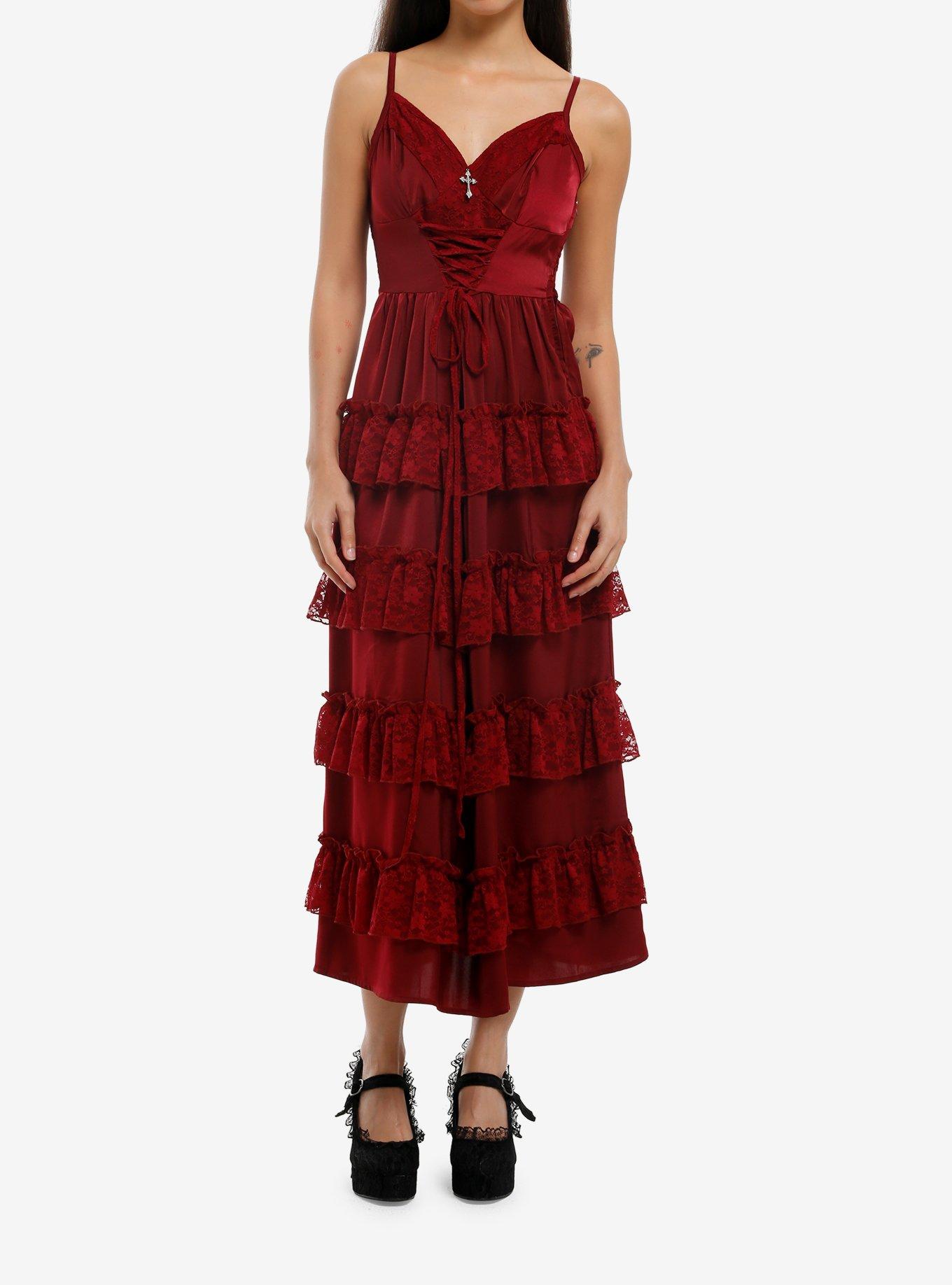 Cosmic Aura Corset Cross Charm Ruffle Maxi Dress, , hi-res