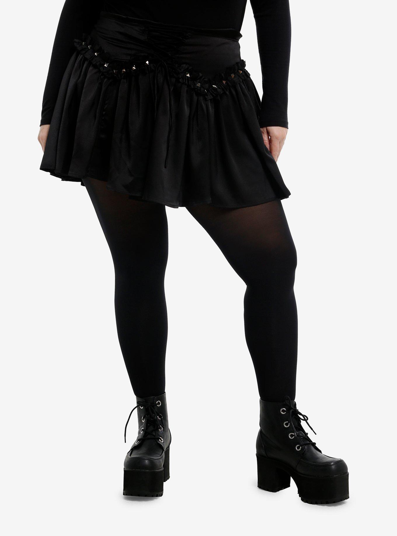 Black Stud Ruffle Lace-Up Skirt Plus Size, , hi-res
