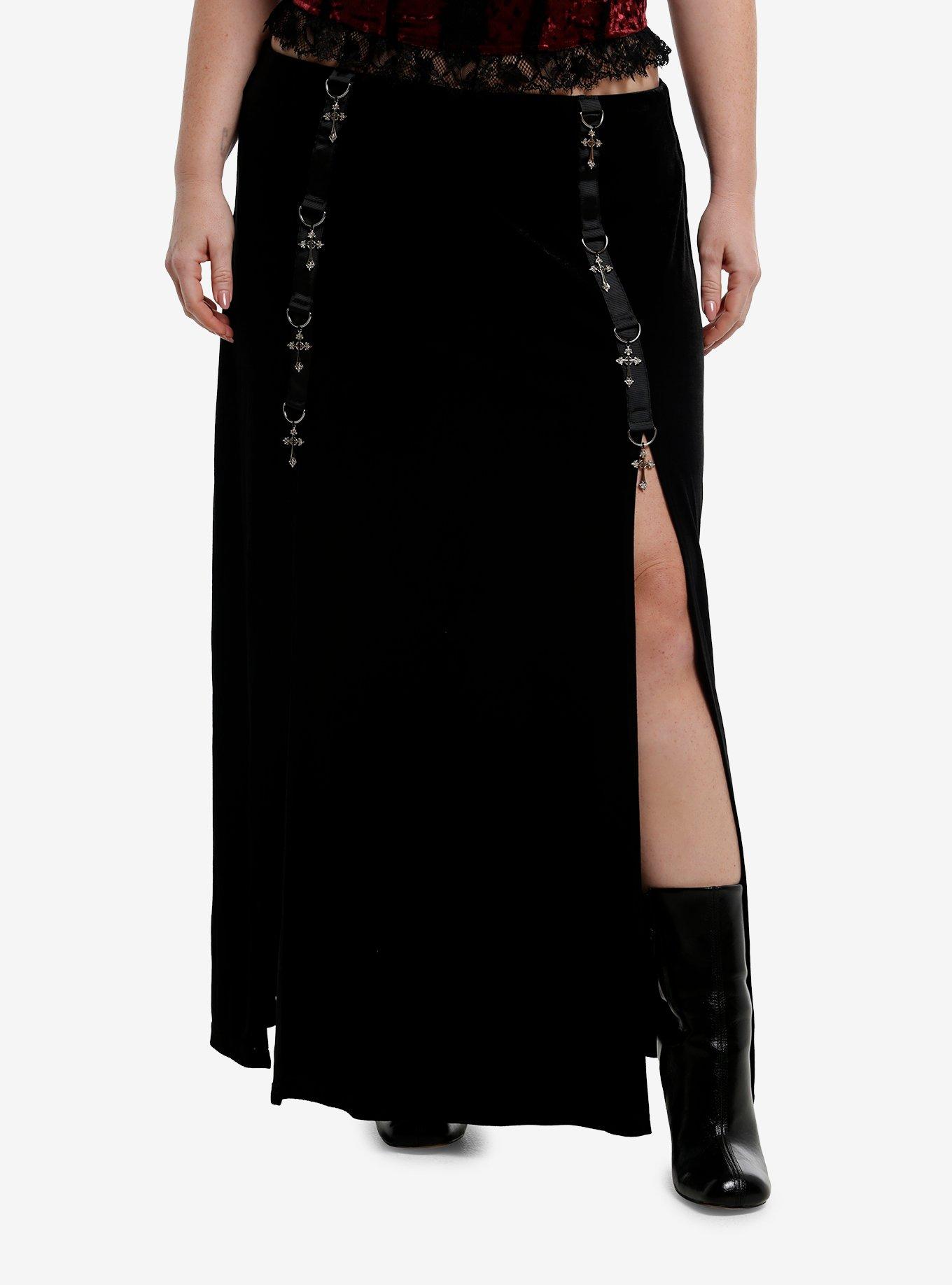 Cosmic Aura Cross Charm Velvet Maxi Skirt Plus Size, , hi-res