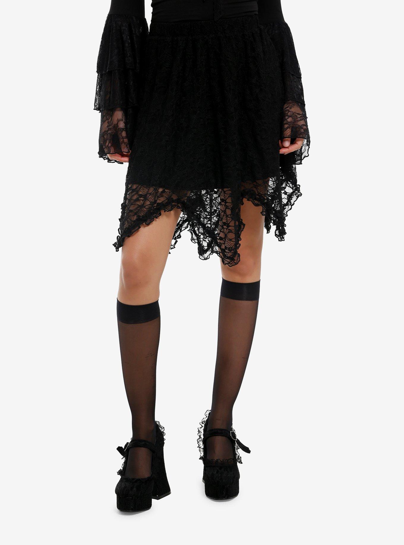 Cosmic Aura Black Lace Hanky Hem Mini Skirt, , hi-res