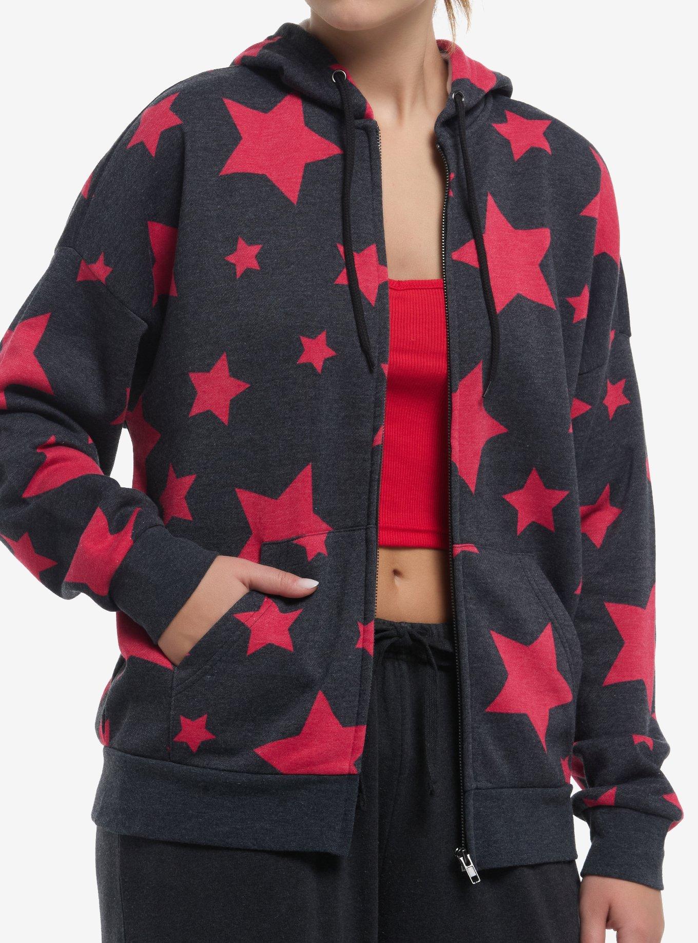 Grey & Red Star Girls Hoodie, , hi-res