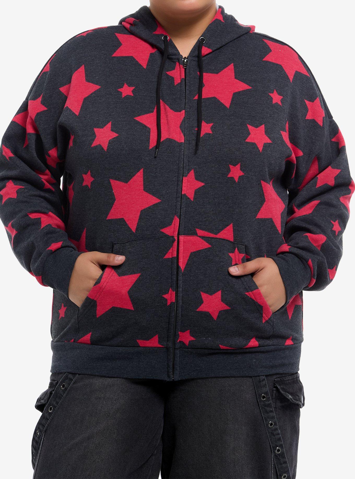 Grey & Red Star Girls Hoodie Plus Size, , hi-res
