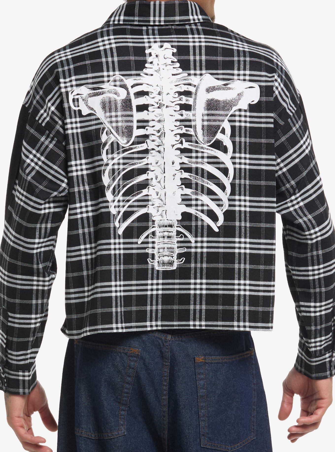 Black & White Plaid Rib Cage Long-Sleeve Woven Button-Up, , hi-res
