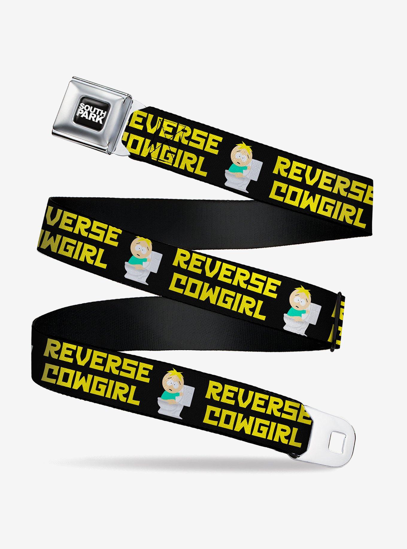 South Park Butters Reverse Cowgirl Toilet Pose Seatbelt Buckle Belt, BLACK, hi-res
