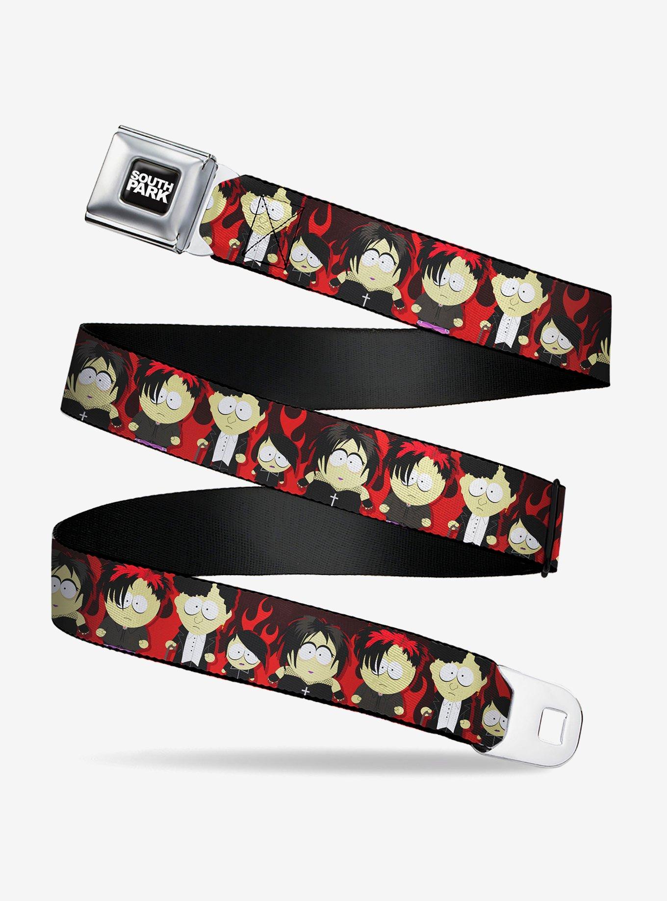 South Park Goth Kids Poses Flame Seatbelt Buckle Belt, RED, hi-res