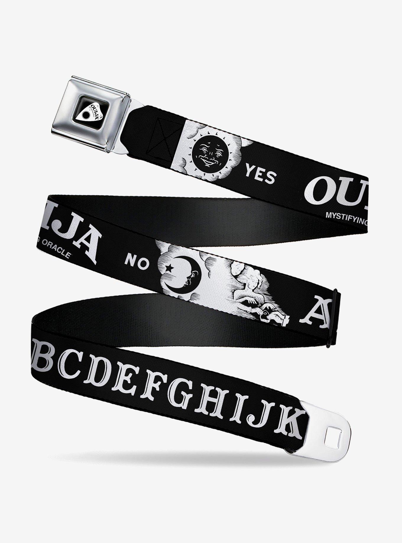 Ouija Board Letters and Elements Black White Seatbelt Buckle Belt