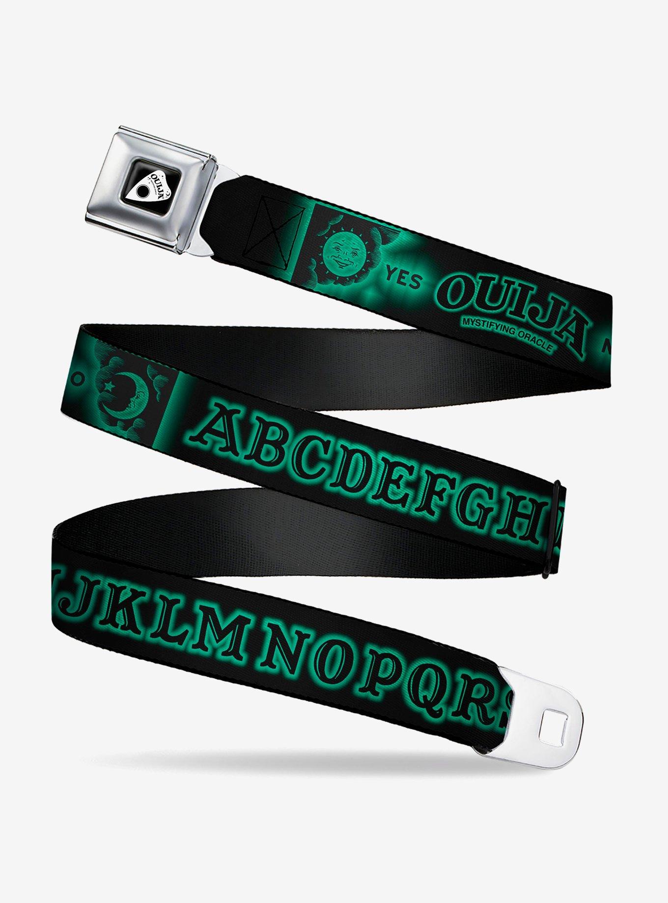 Ouija Board Letters and Elements Black Greens Seatbelt Buckle Belt, , hi-res