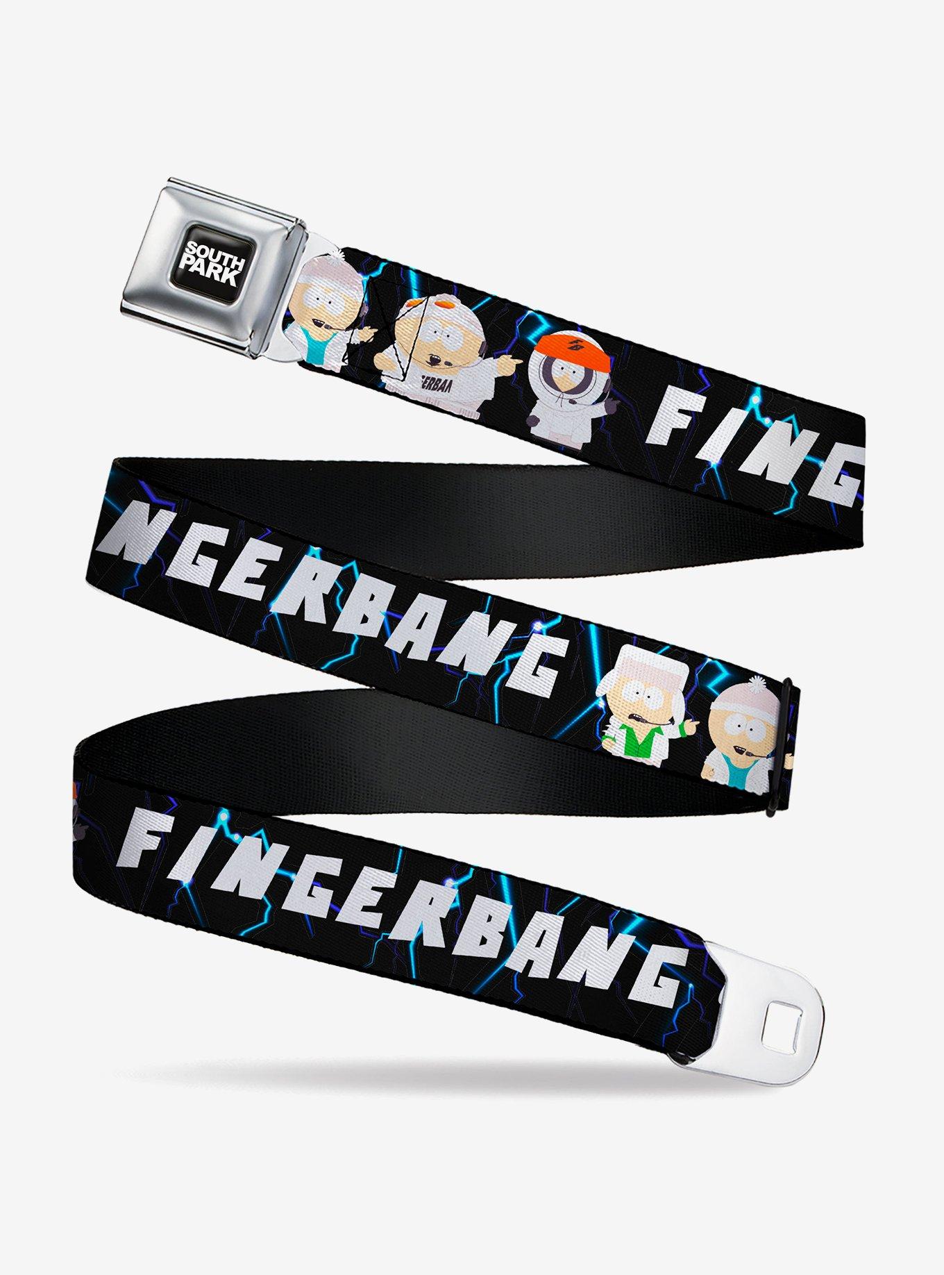 South Park Boy Band Fingerbang Lightning Pose Seatbelt Buckle Belt, BLACK, hi-res