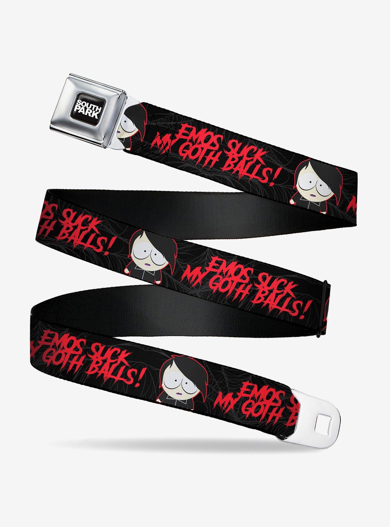 South Park Goth Firkle Emos Sucks My Goth Balls Seatbelt Buckle Belt, , hi-res