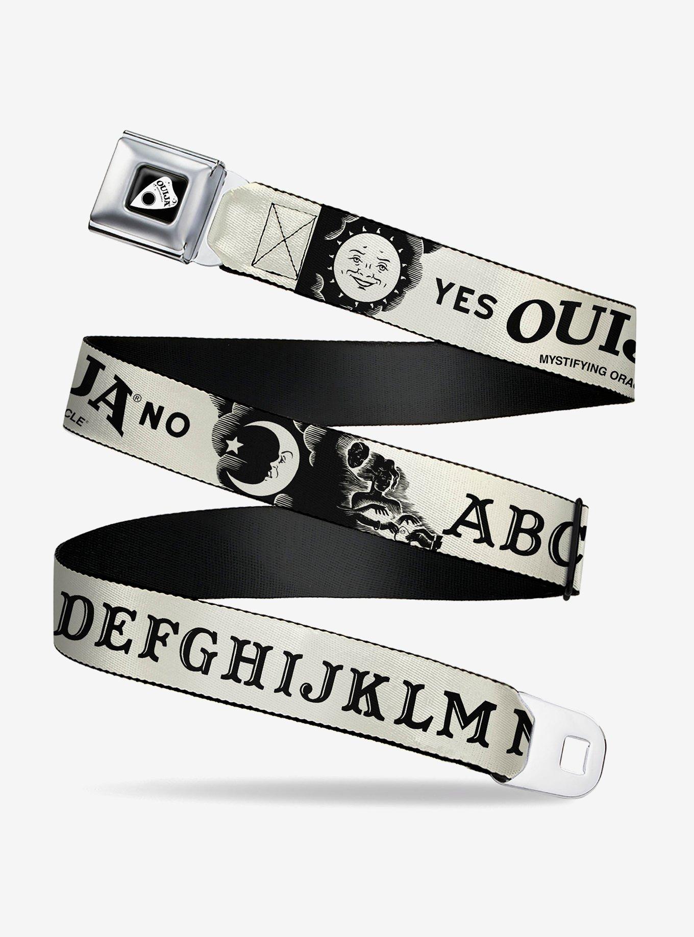 Ouija Board Letters and Elements Beige Black Seatbelt Buckle Belt, MULTI, hi-res