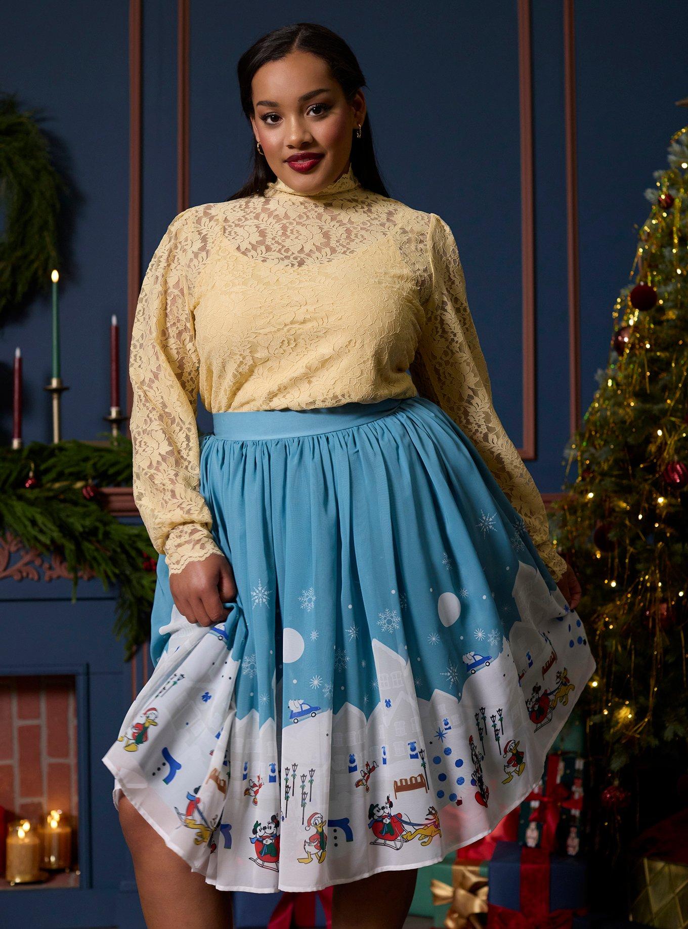 Her Universe Disney Mickey Mouse And Friends Snow Day Retro Skirt Plus Size Her Universe Exclusive, , hi-res