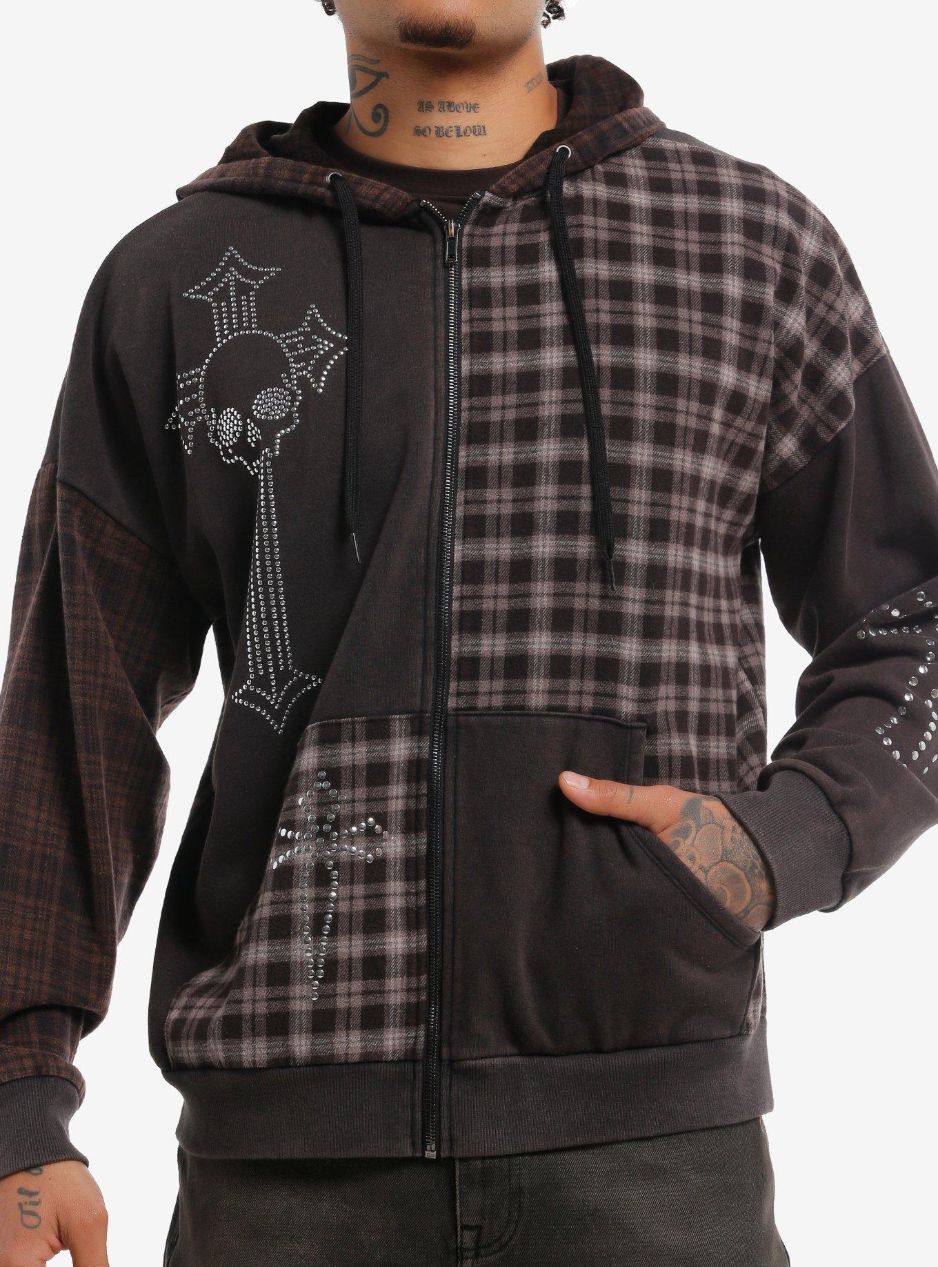 Brown Plaid Cross Stud Hoodie | Hot Topic