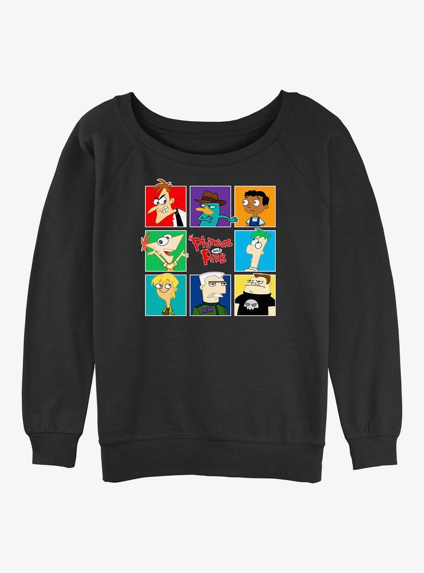 Phineas And Ferb Gangs All Here Girls Slouchy Sweatshirt, BLACK, hi-res