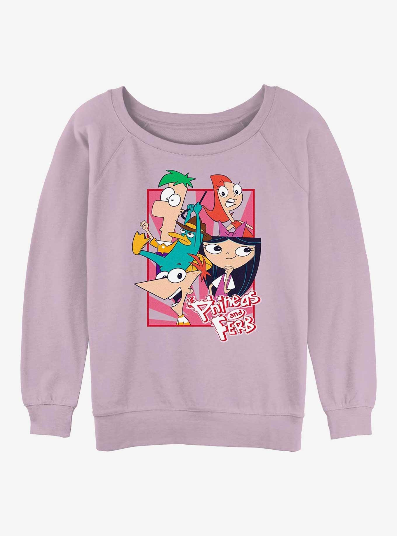 Phineas And Ferb Phineas And Friends Girls Slouchy Sweatshirt, LAVENDER, hi-res