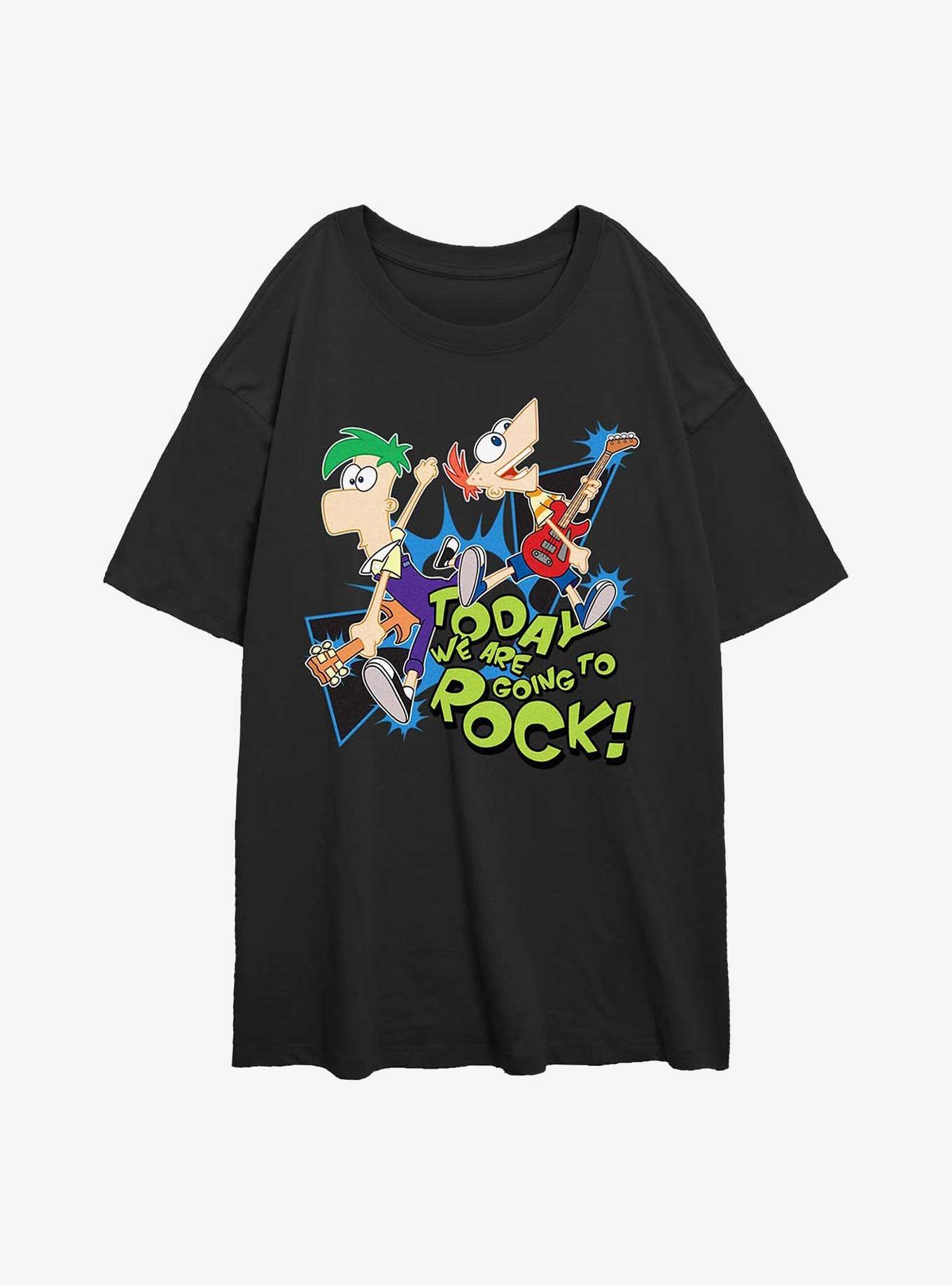 Phineas And Ferb Gonna Rock Tdoay Girls Oversized T-Shirt, BLACK, hi-res