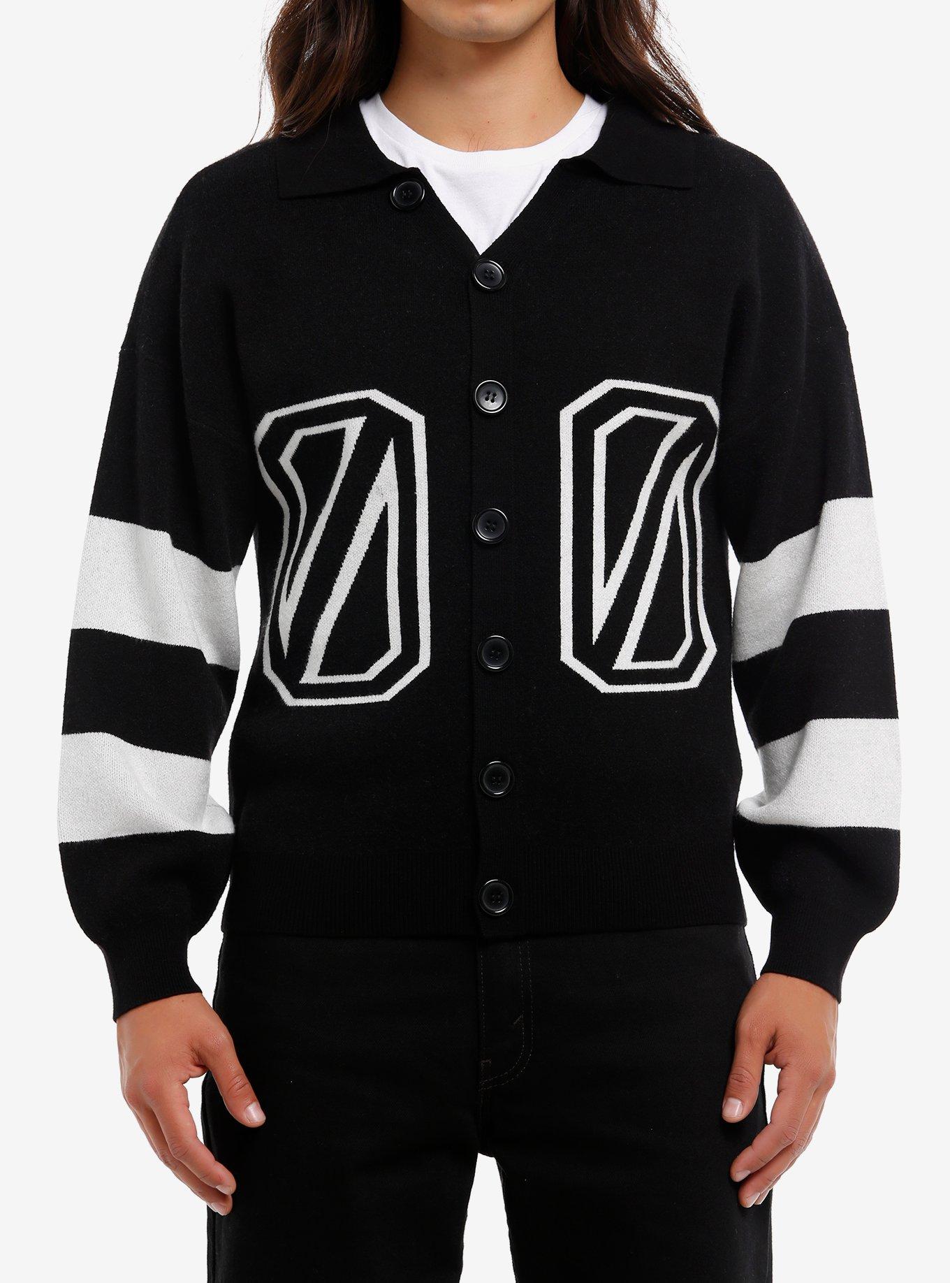 Black & White Stripe Varsity Collared Cardigan, , hi-res