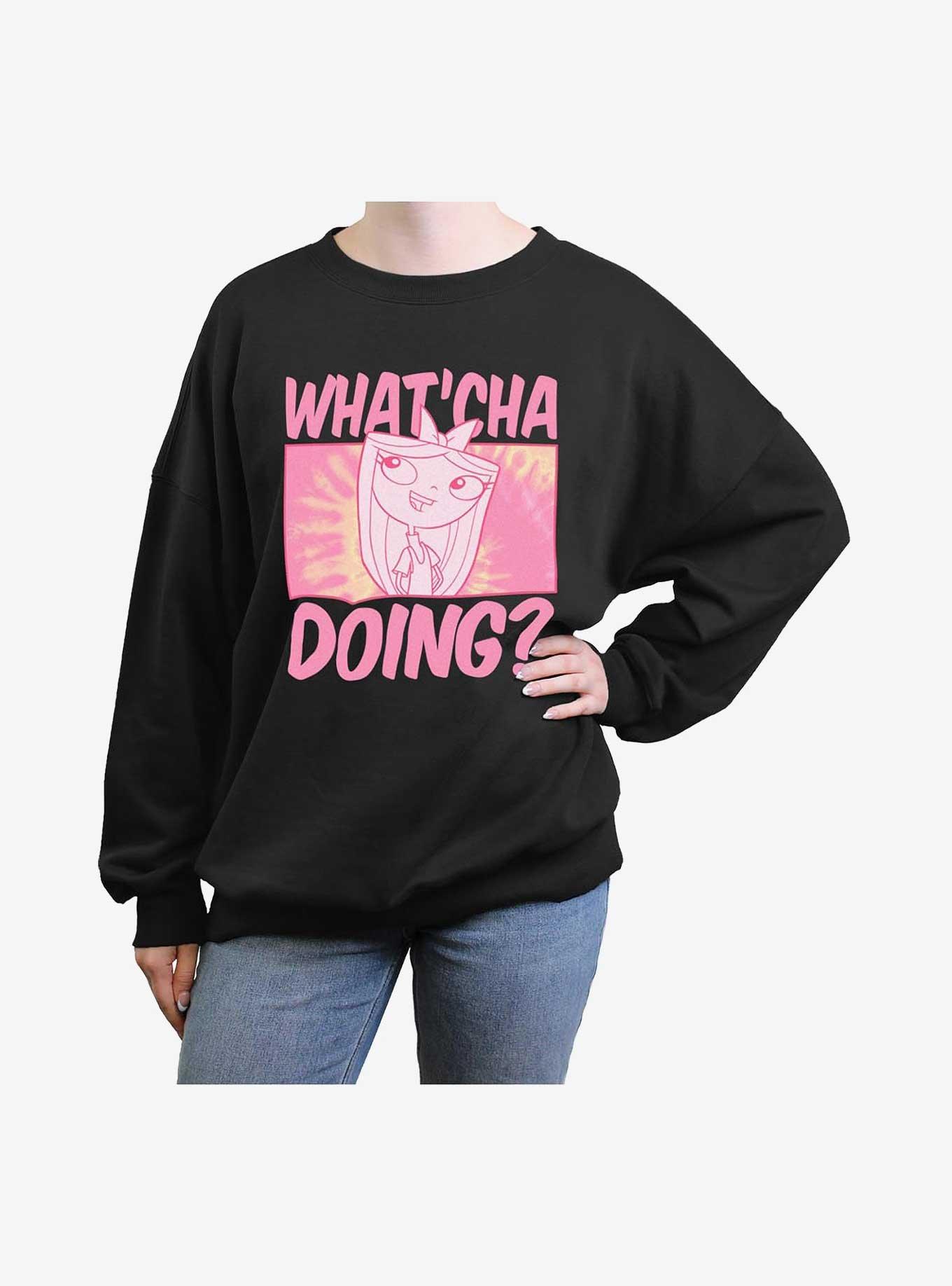 Phineas And Ferb Whatcha Doing Girls Oversized Sweatshirt