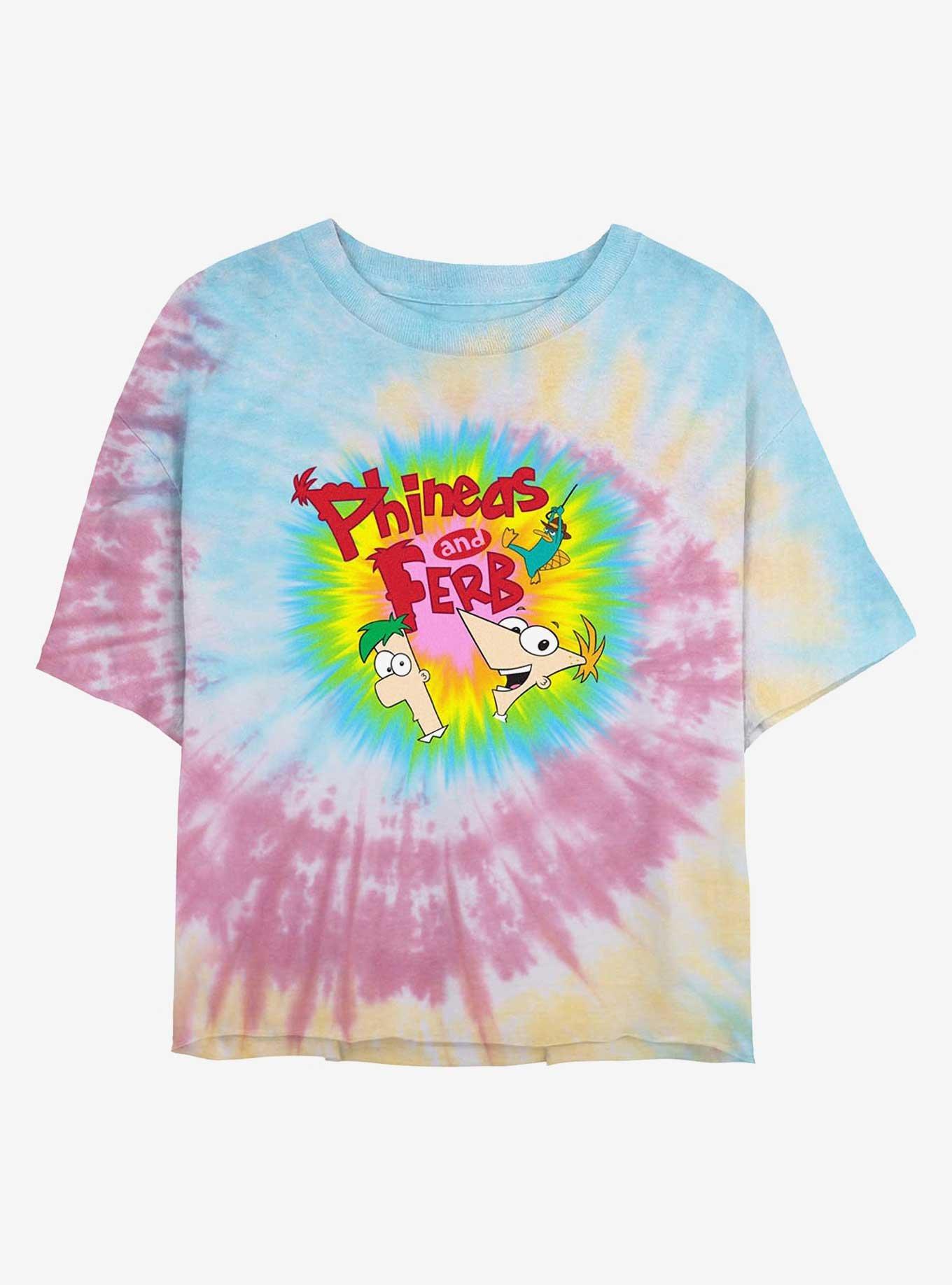 Phineas And Ferb Logo Girls Tye-Dye Crop T-Shirt, BLUPNKLY, hi-res