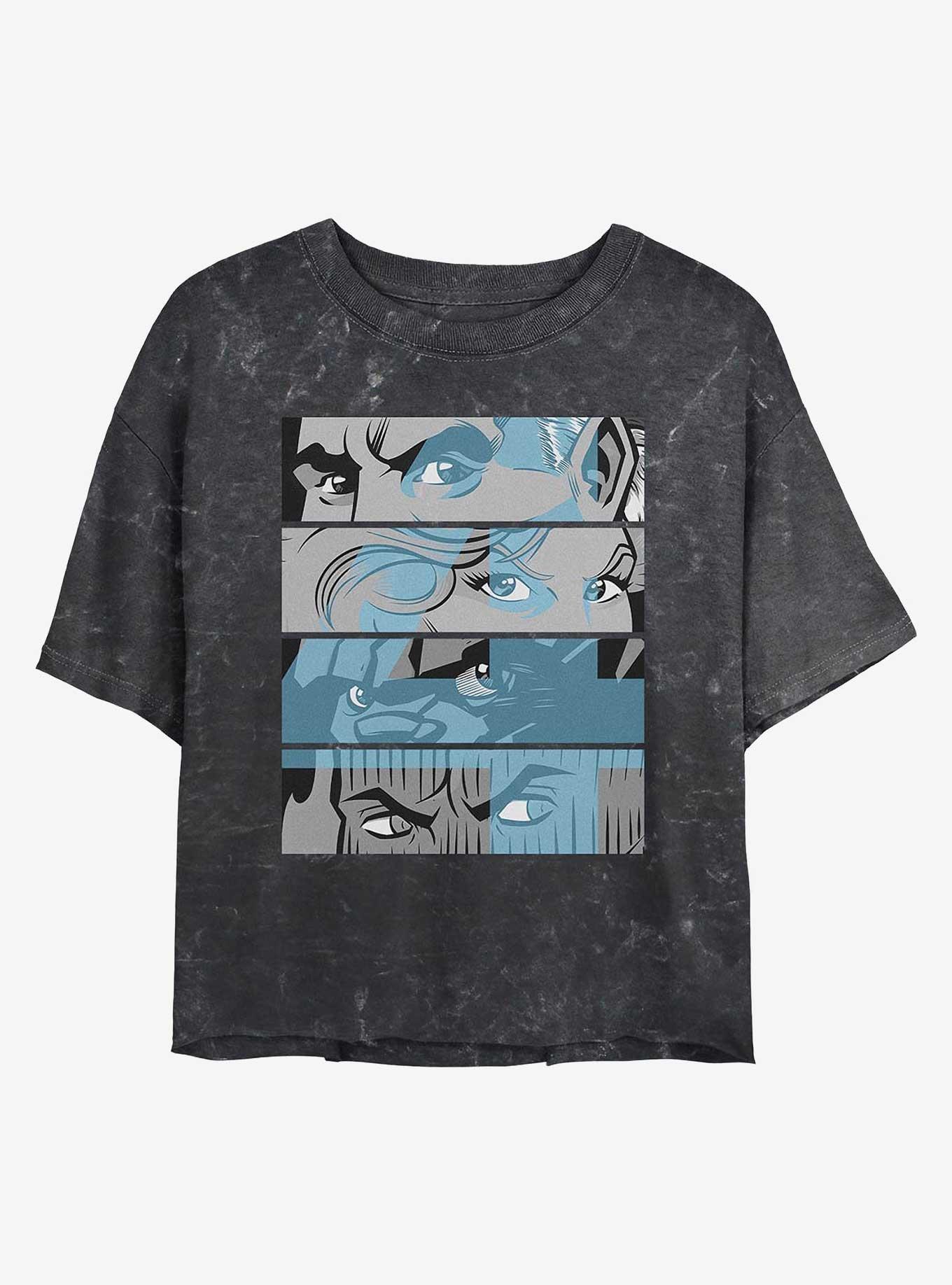 Marvel Fantastic Four Fantastic Blue Eyes Girls Mineral Wash Crop T-Shirt, BLACK, hi-res