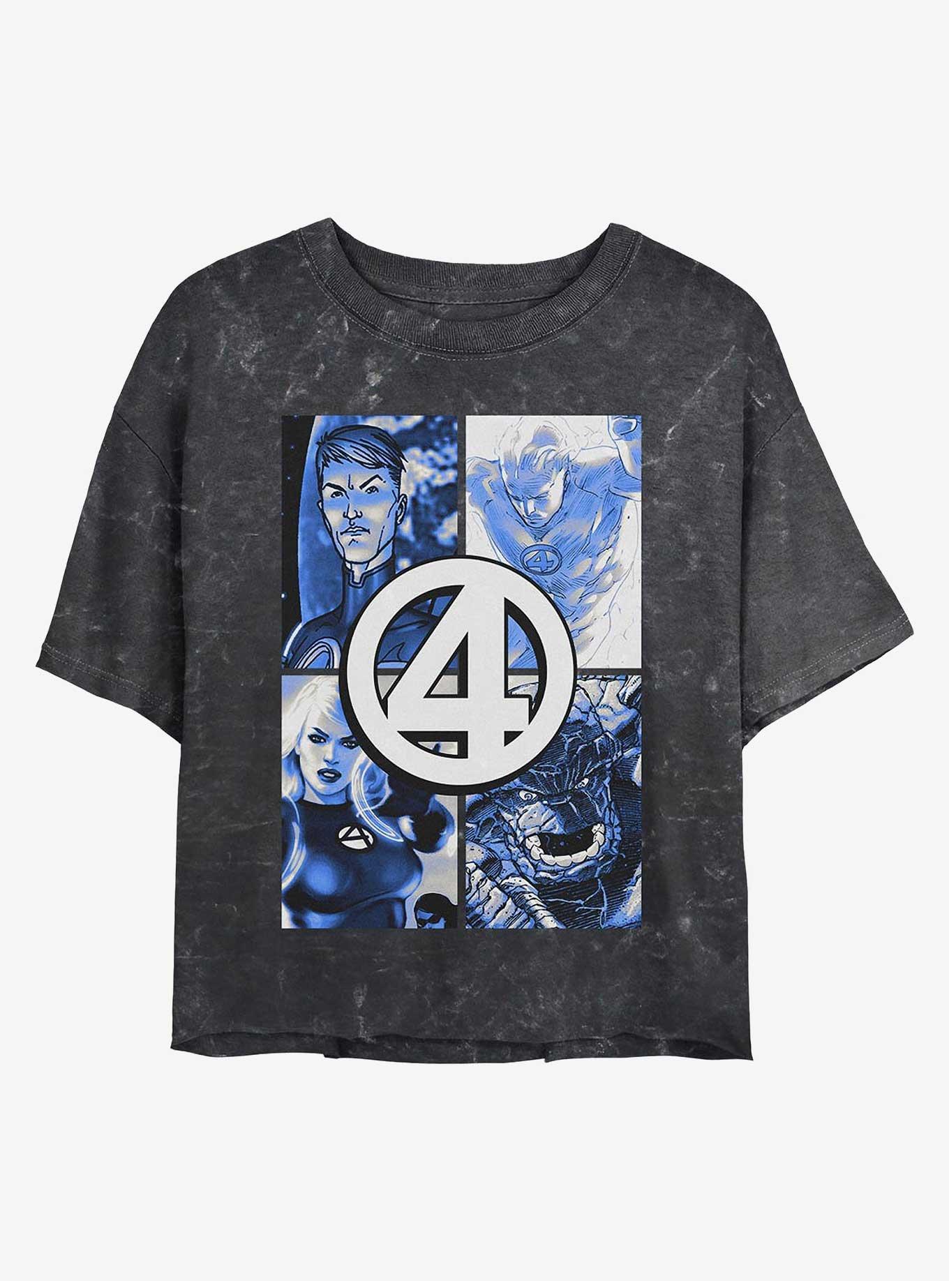 Marvel Fantastic Four Straight Boxes Girls Mineral Wash Crop T-Shirt, BLACK, hi-res