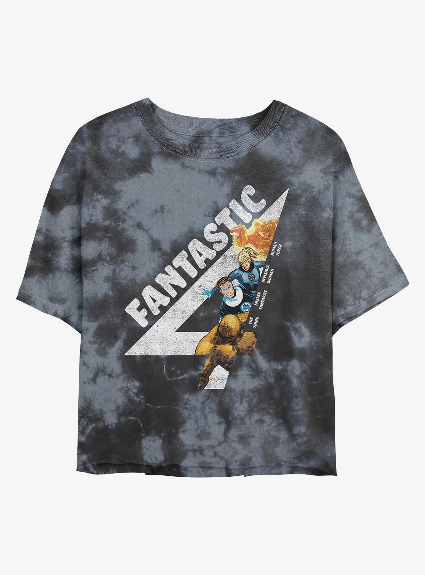Marvel Fantastic Four Fantastically Vintage Girls Tie-Dye Crop T-Shirt, BLKCHAR, hi-res