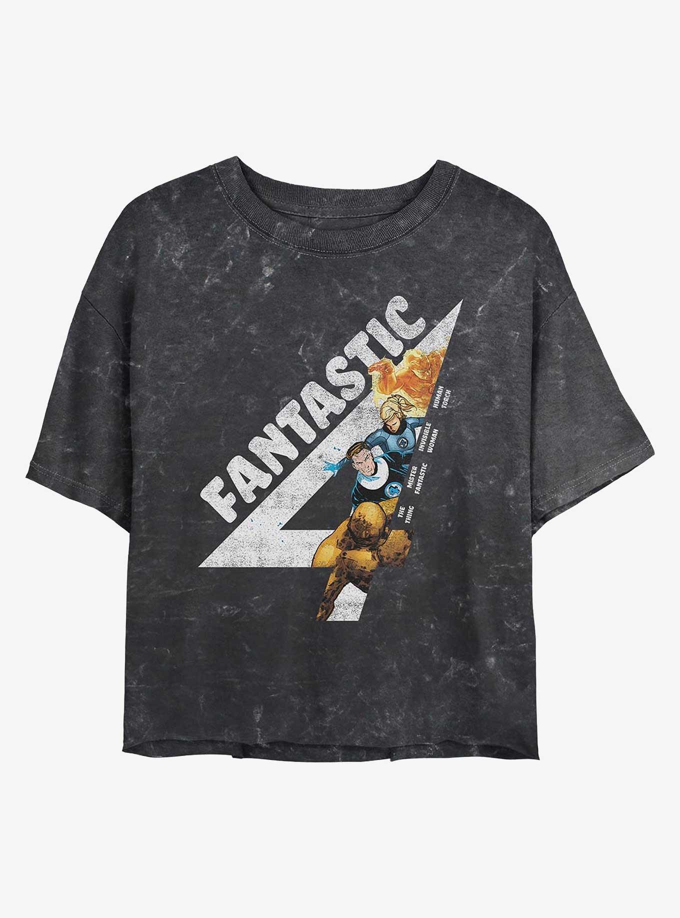 Marvel Fantastic Four Fantastically Vintage Girls Mineral Wash Crop T-Shirt, BLACK, hi-res