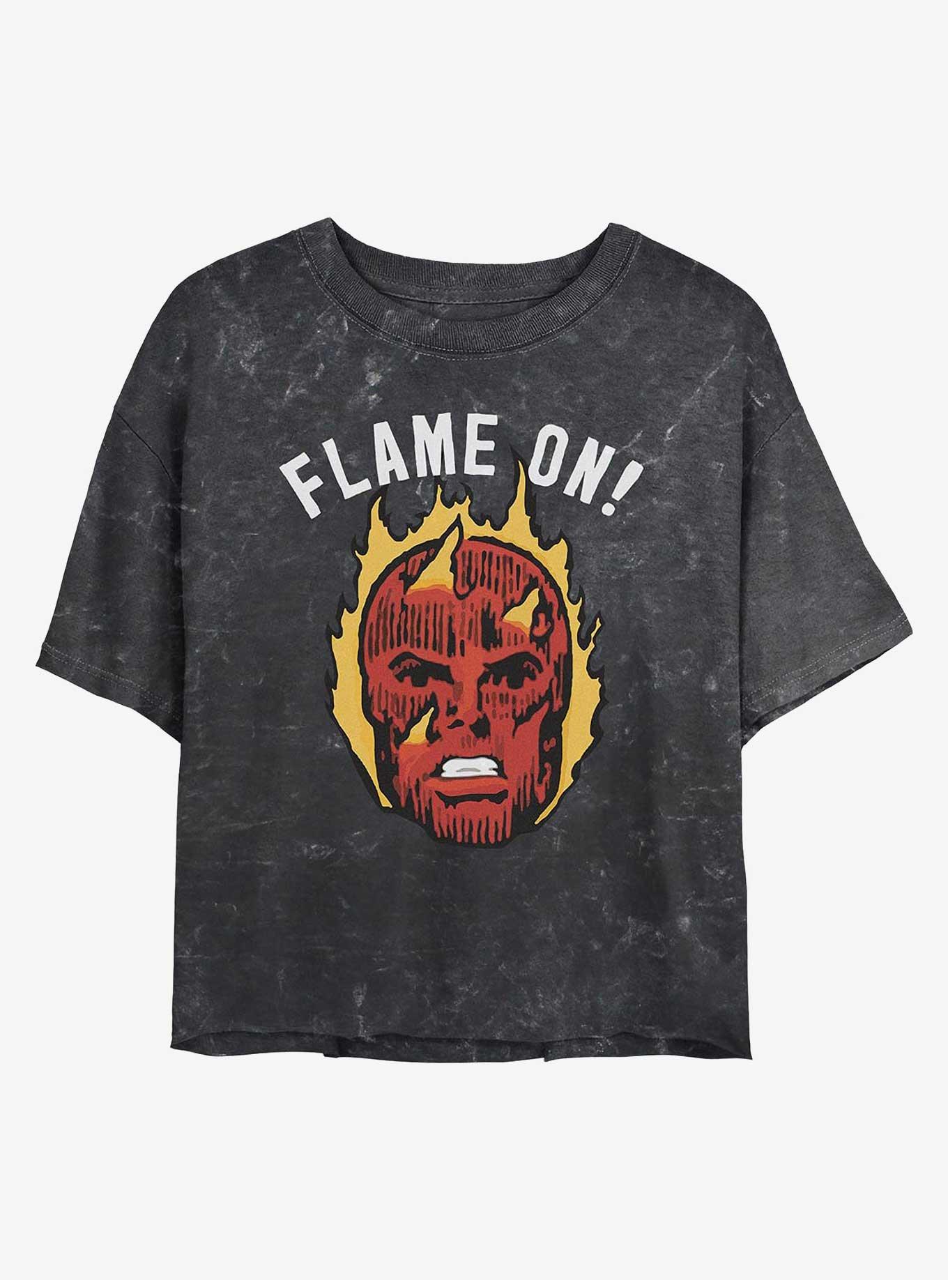 Marvel Fantastic Four Flame On Girls Mineral Wash Crop T-Shirt, BLACK, hi-res