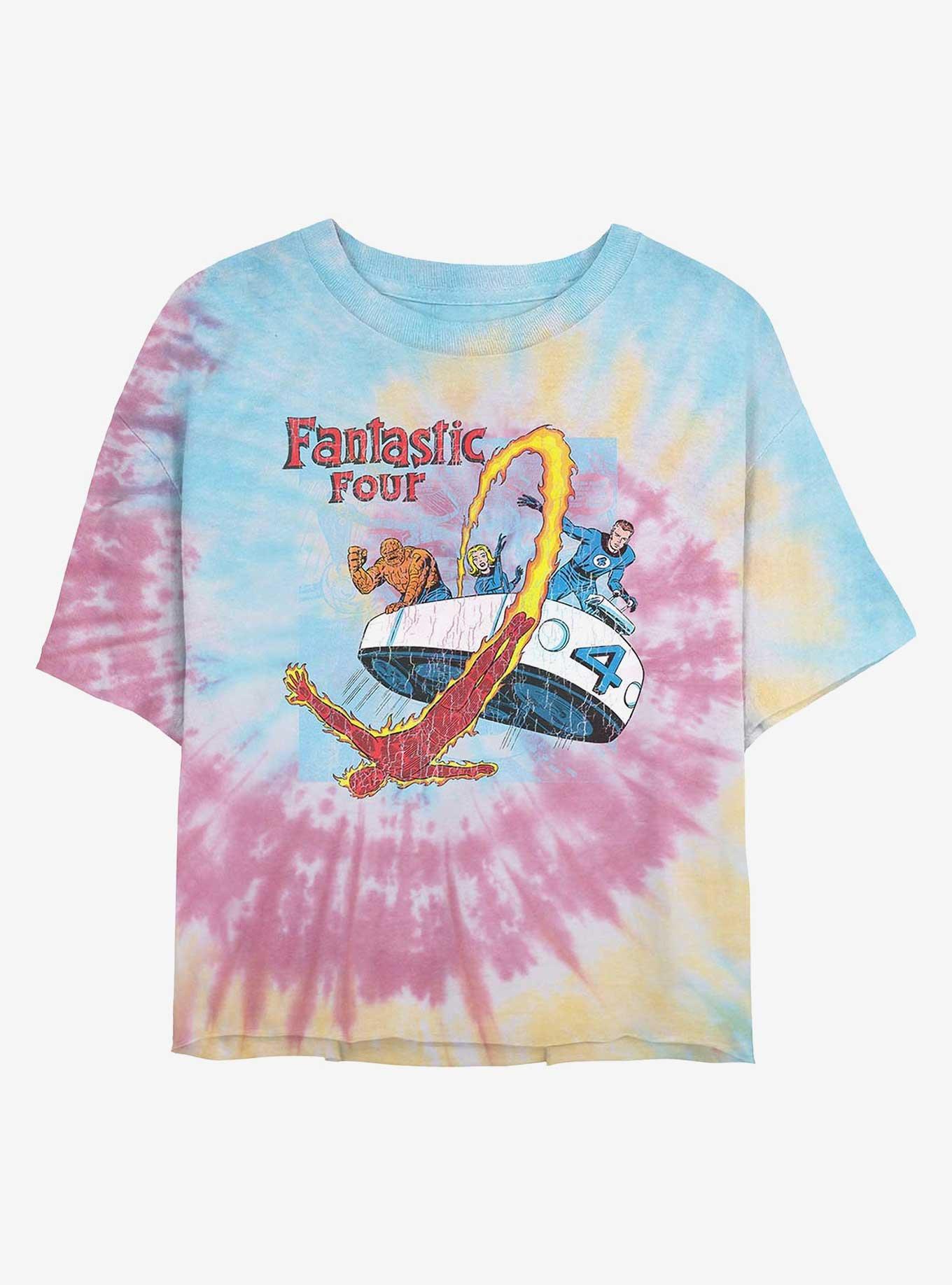 Marvel Fantastic Four Comic Girls Tie-Dye Crop T-Shirt, BLUPNKLY, hi-res