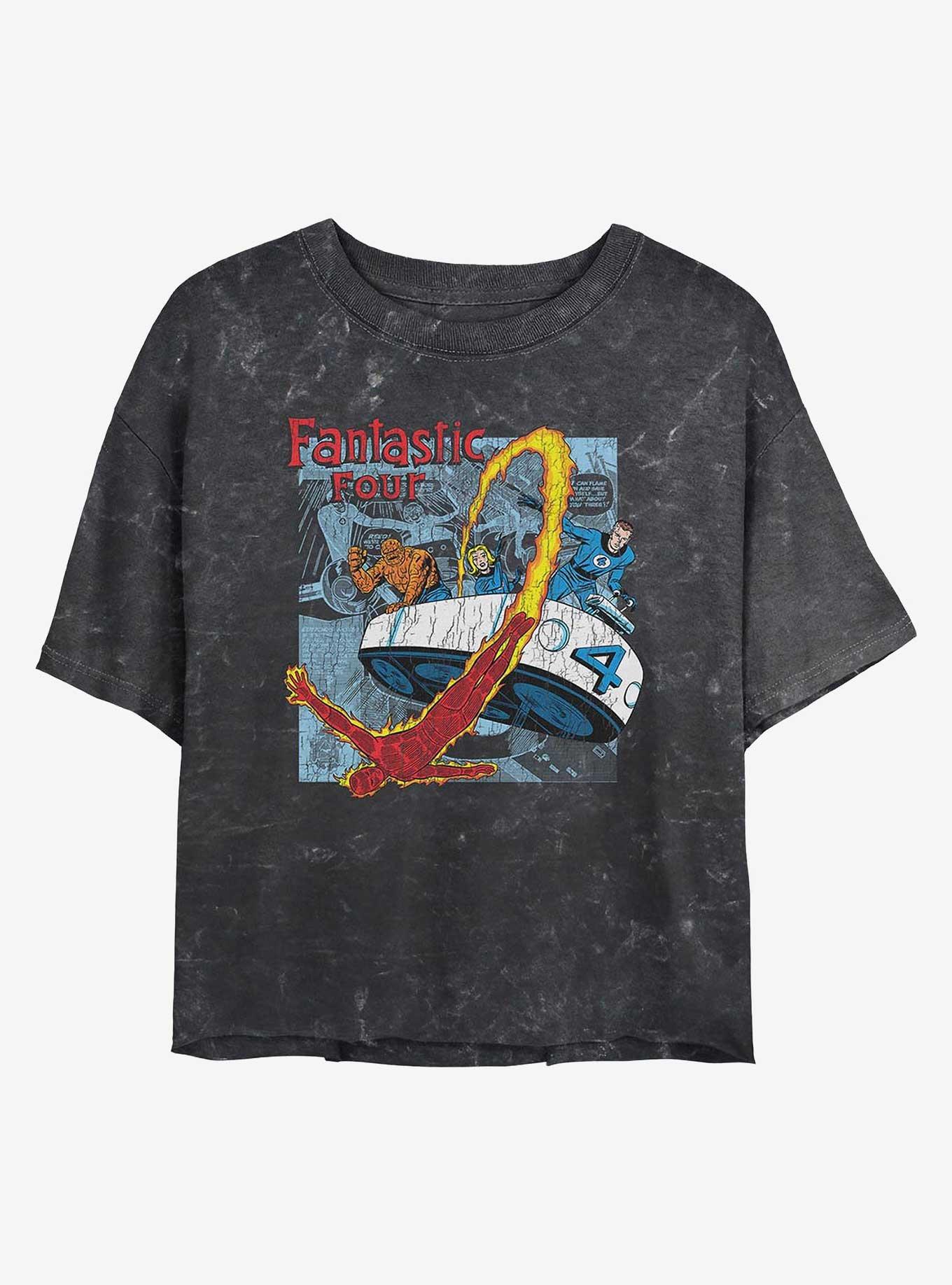 Marvel Fantastic Four Comic Girls Mineral Wash Crop T-Shirt, BLACK, hi-res