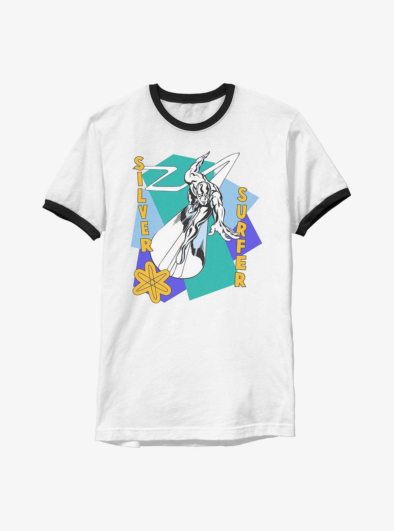 Marvel Fantastic Four Silver Surfer Shapes Ringer T-Shirt, WHTBLK, hi-res
