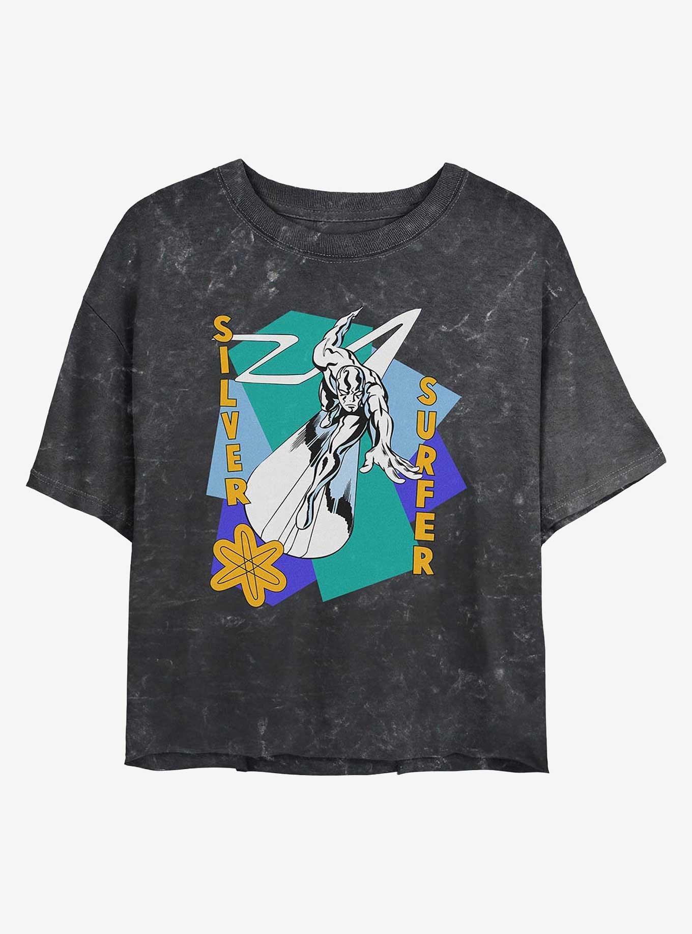 Marvel Fantastic Four Silver Surfer Shapes Girls Mineral Wash Crop T-Shirt, BLACK, hi-res