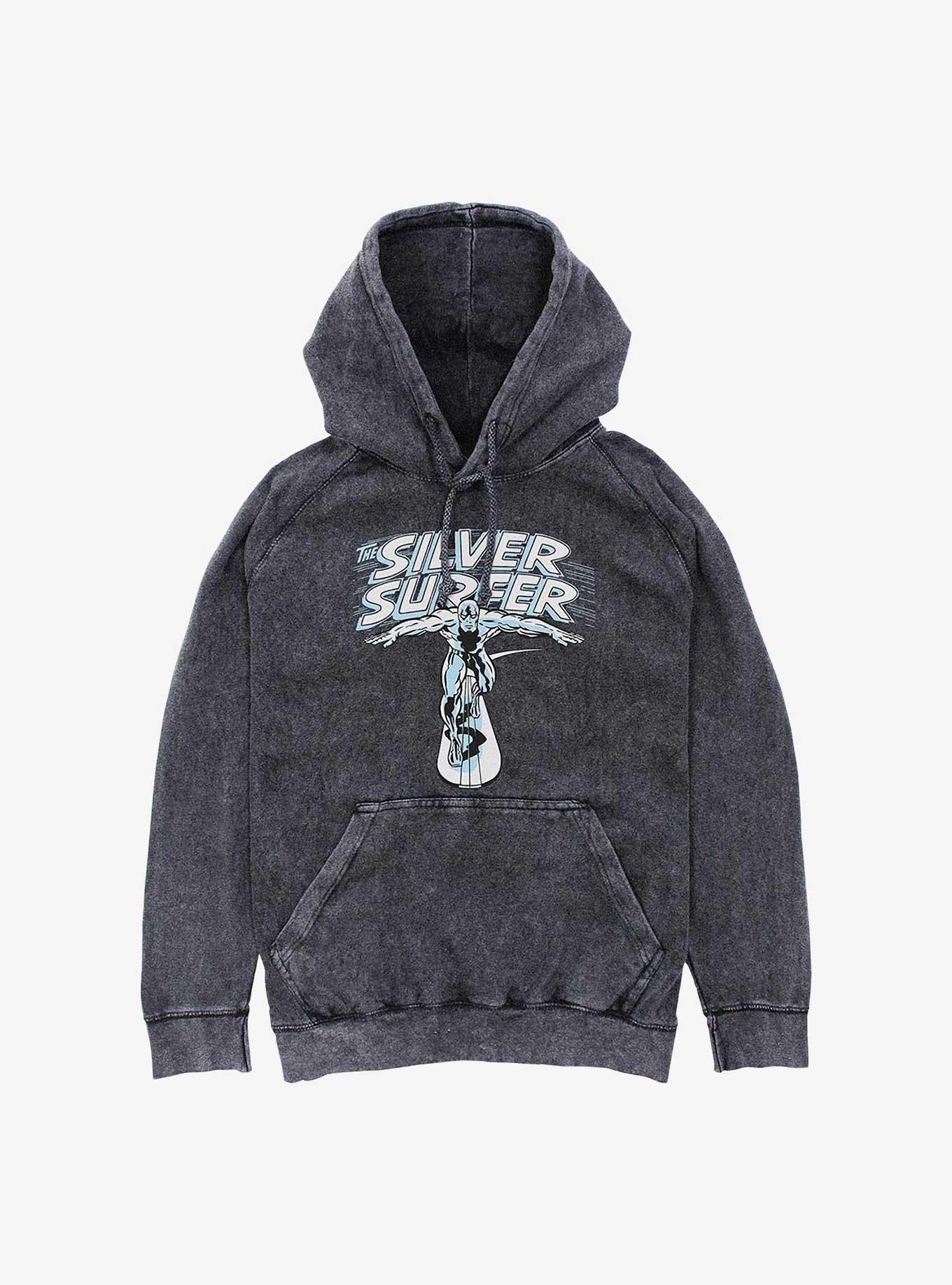 Marvel Fantastic Four Silver Surfer Wordmark Mineral Wash Hoodie, BLACK, hi-res