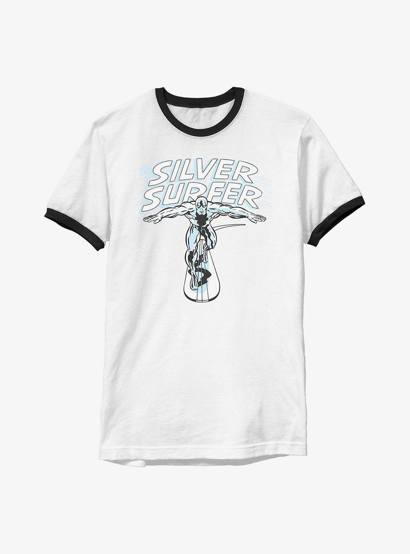 Marvel Fantastic Four Silver Surfer Wordmark Ringer T-Shirt, WHTBLK, hi-res