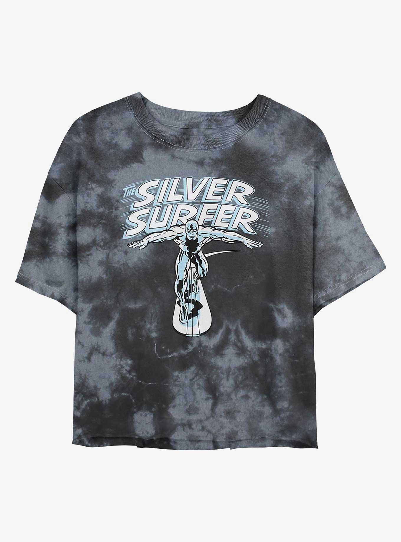 Marvel Fantastic Four Silver Surfer Wordmark Girls Tie-Dye Crop T-Shirt, BLKCHAR, hi-res