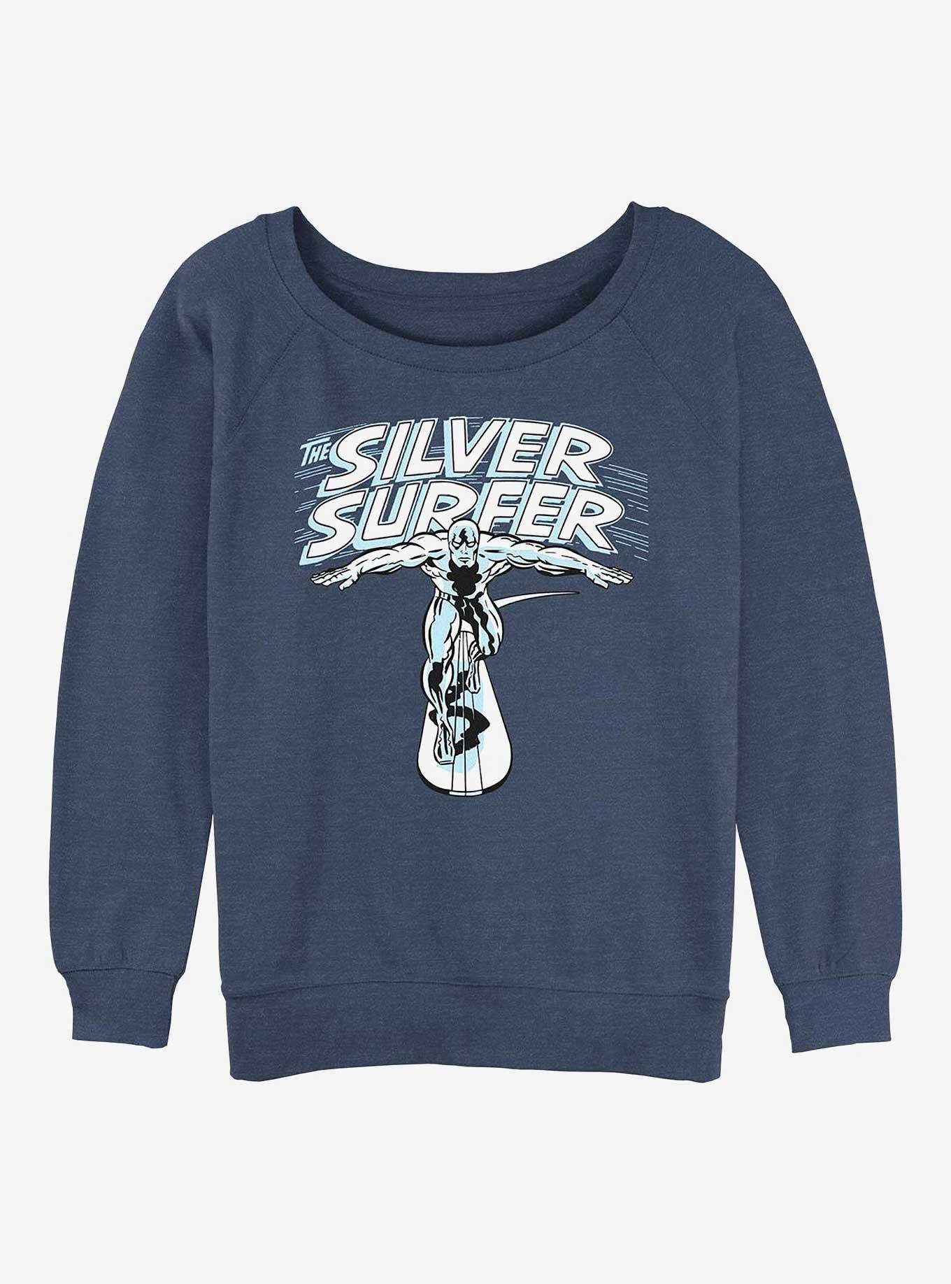 Marvel Fantastic Four Silver Surfer Wordmark Girls Slouchy Sweatshirt, BLUEHTR, hi-res