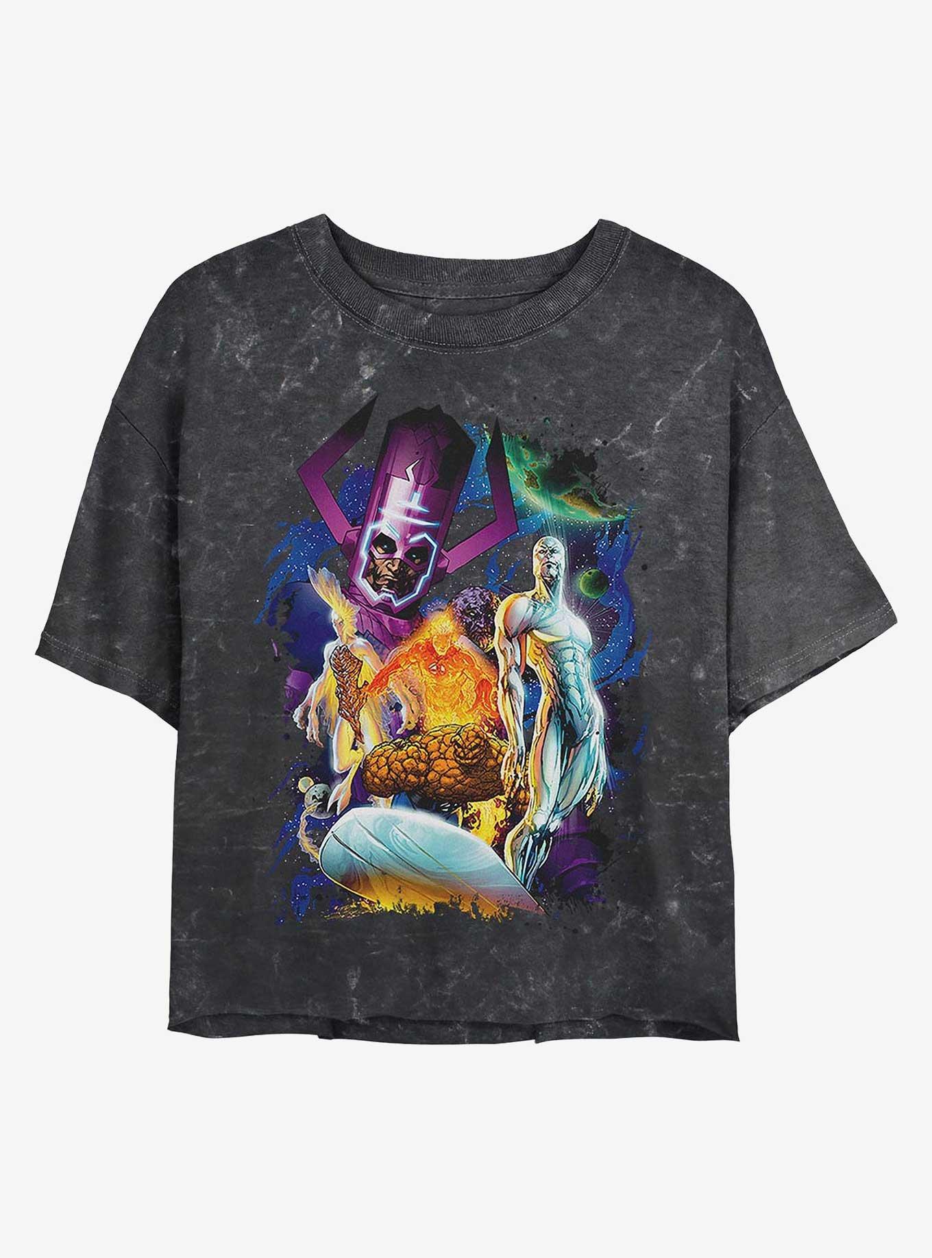 Marvel Fantastic Four Cosmos Girls Mineral Wash Crop T-Shirt, BLACK, hi-res