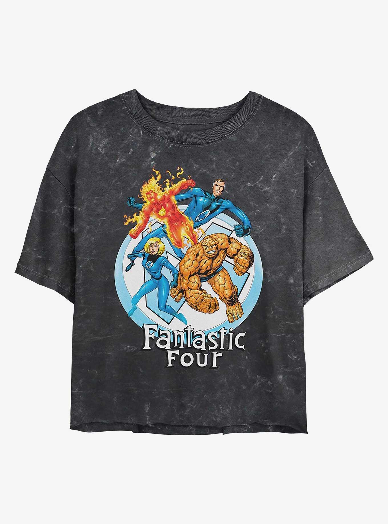 Marvel Fantastic Four Feelin Fantastic Girls Mineral Wash Crop T-Shirt, BLACK, hi-res