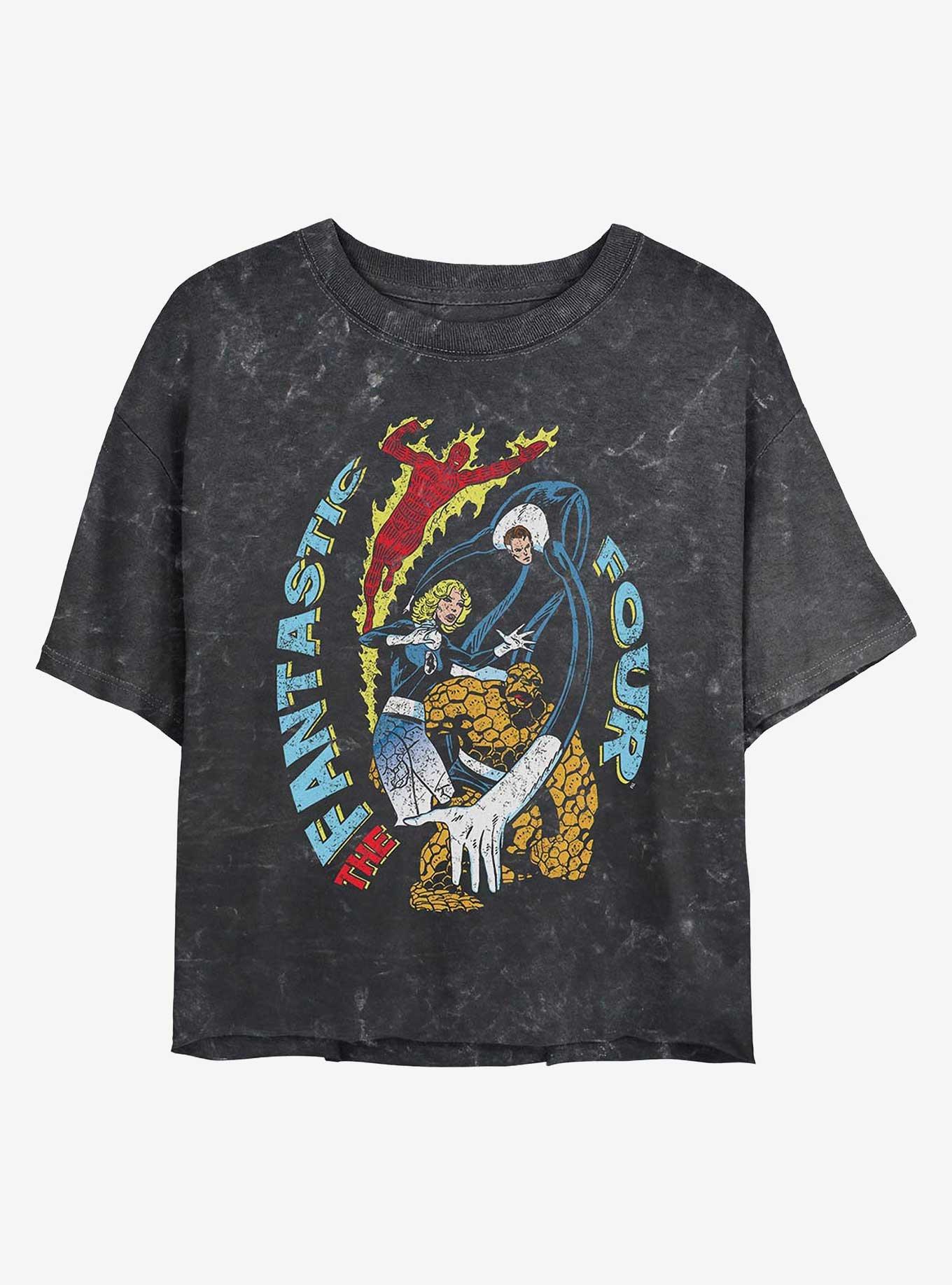 Marvel Fantastic Four Saviors Girls Mineral Wash Crop T-Shirt, BLACK, hi-res