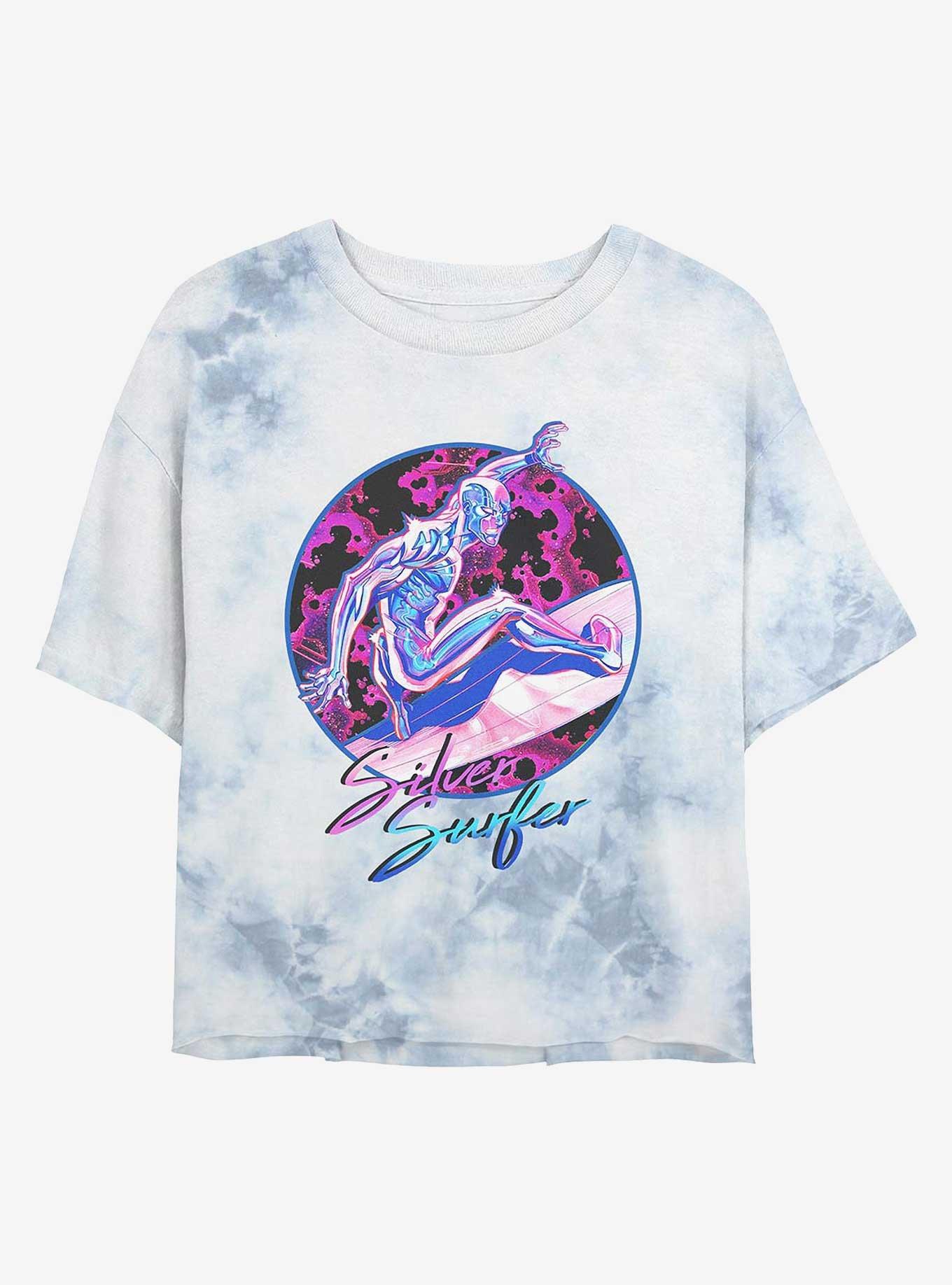 Marvel Fantastic Four Silver Surfer 90s Vibe Girls Tie-Dye Crop T-Shirt, WHITEBLUE, hi-res