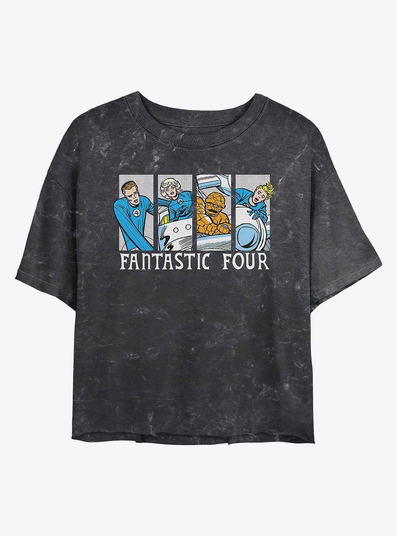 Marvel Fantastic Four Fantastic Comic Girls Mineral Wash Crop T-Shirt, BLACK, hi-res