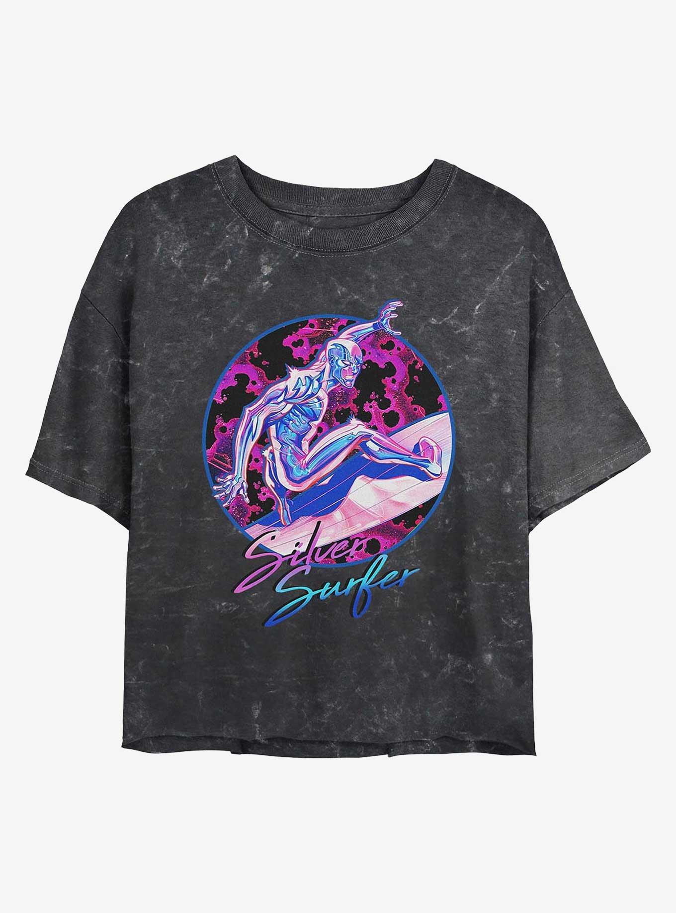 Marvel Fantastic Four Silver Surfer 90s Vibe Girls Mineral Wash Crop T-Shirt, BLACK, hi-res