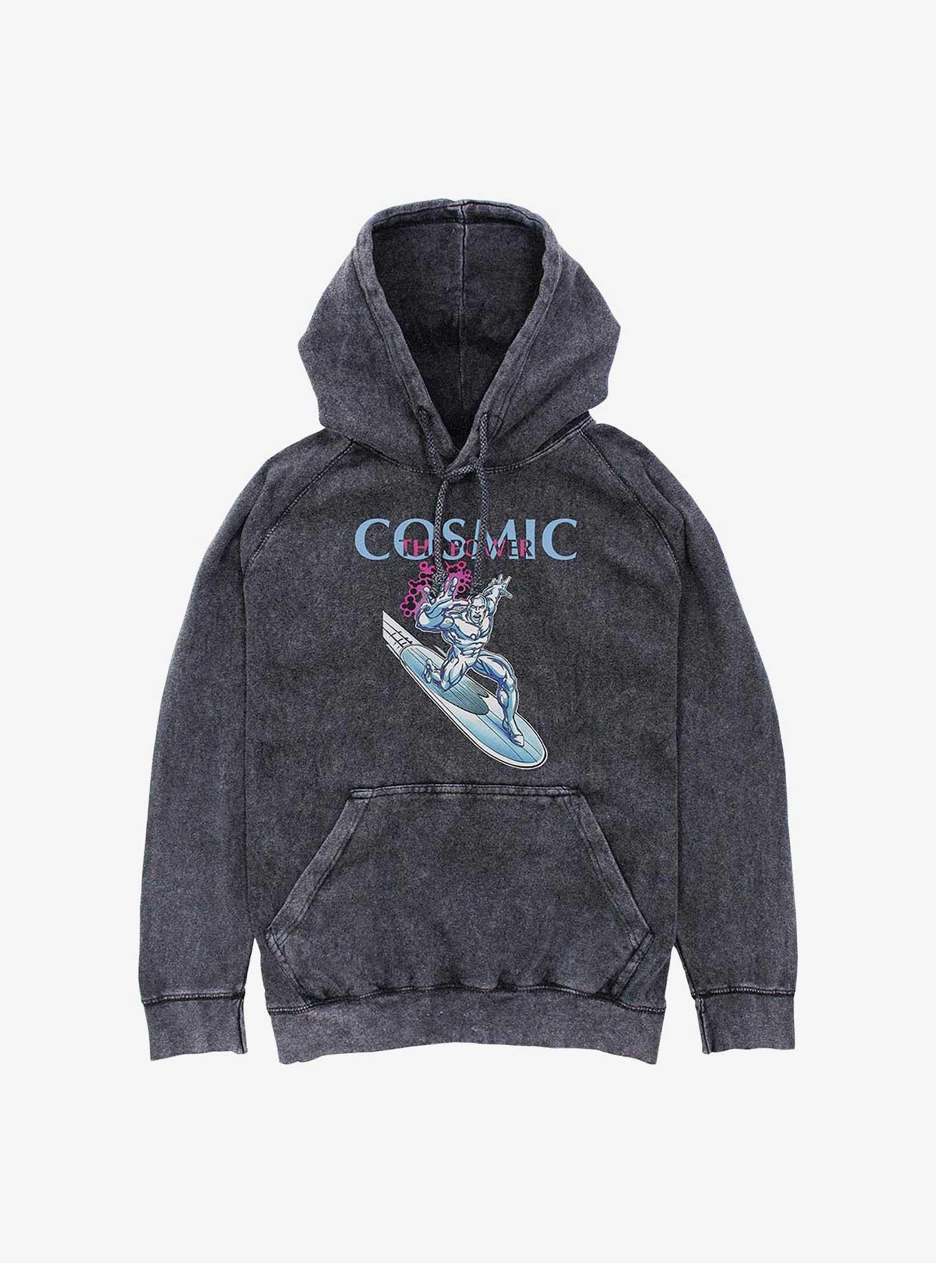 Marvel Fantastic Four Cosmic Silver Surfer Mineral Wash Hoodie, BLACK, hi-res
