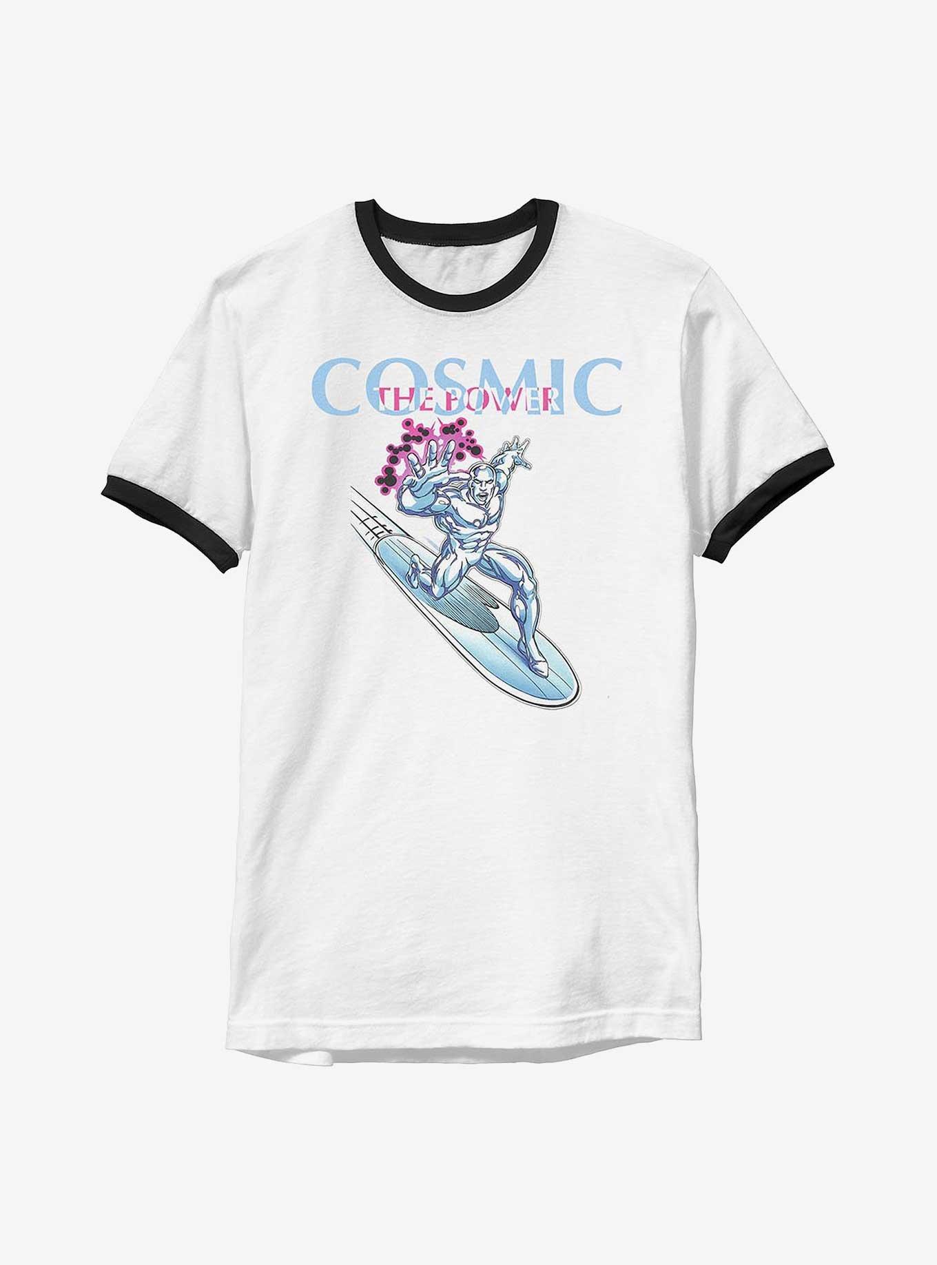 Marvel Fantastic Four Cosmic Silver Surfer Ringer T-Shirt, WHTBLK, hi-res