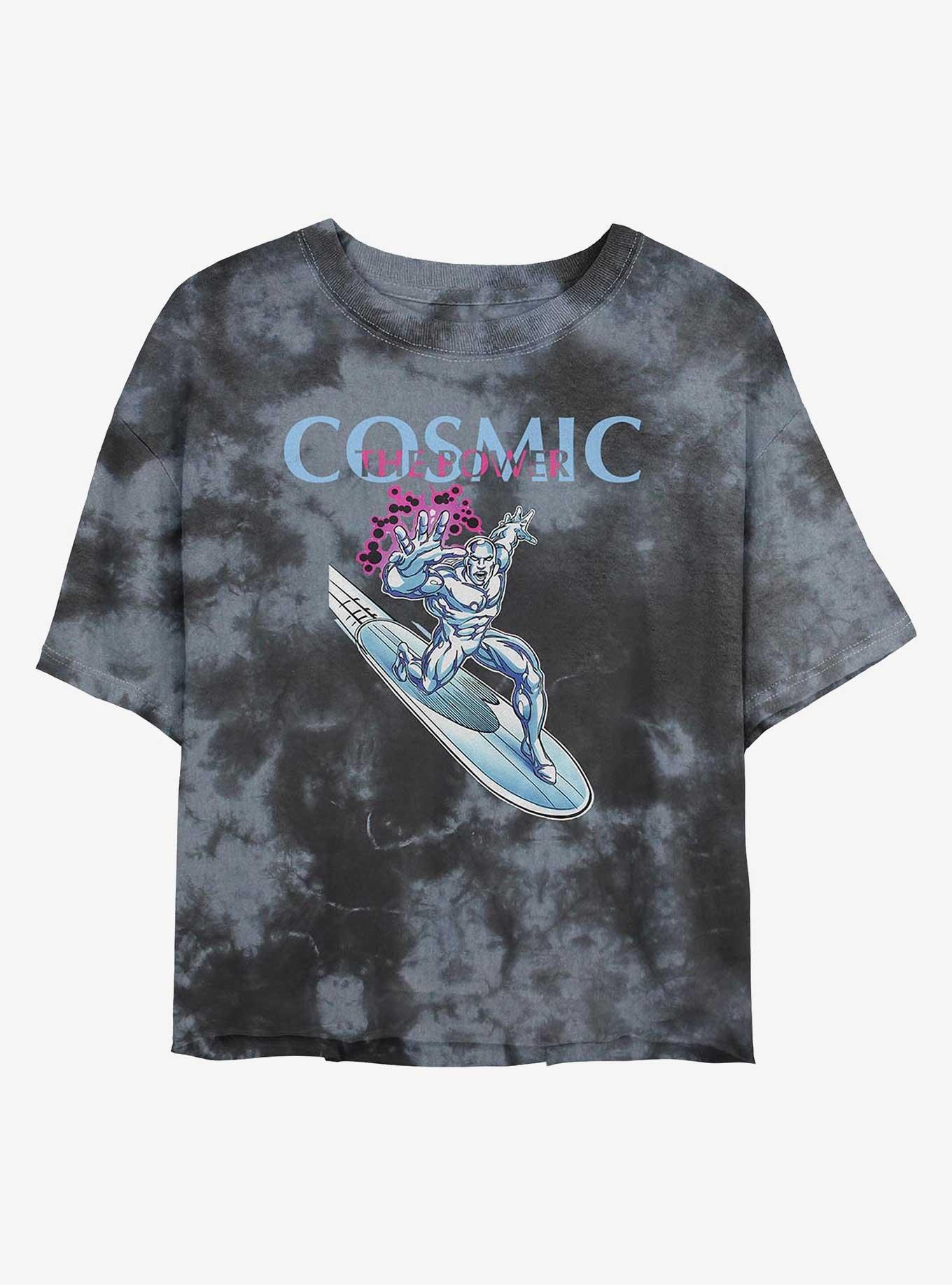 Marvel Fantastic Four Cosmic Silver Surfer Girls Tie-Dye Crop T-Shirt, BLKCHAR, hi-res
