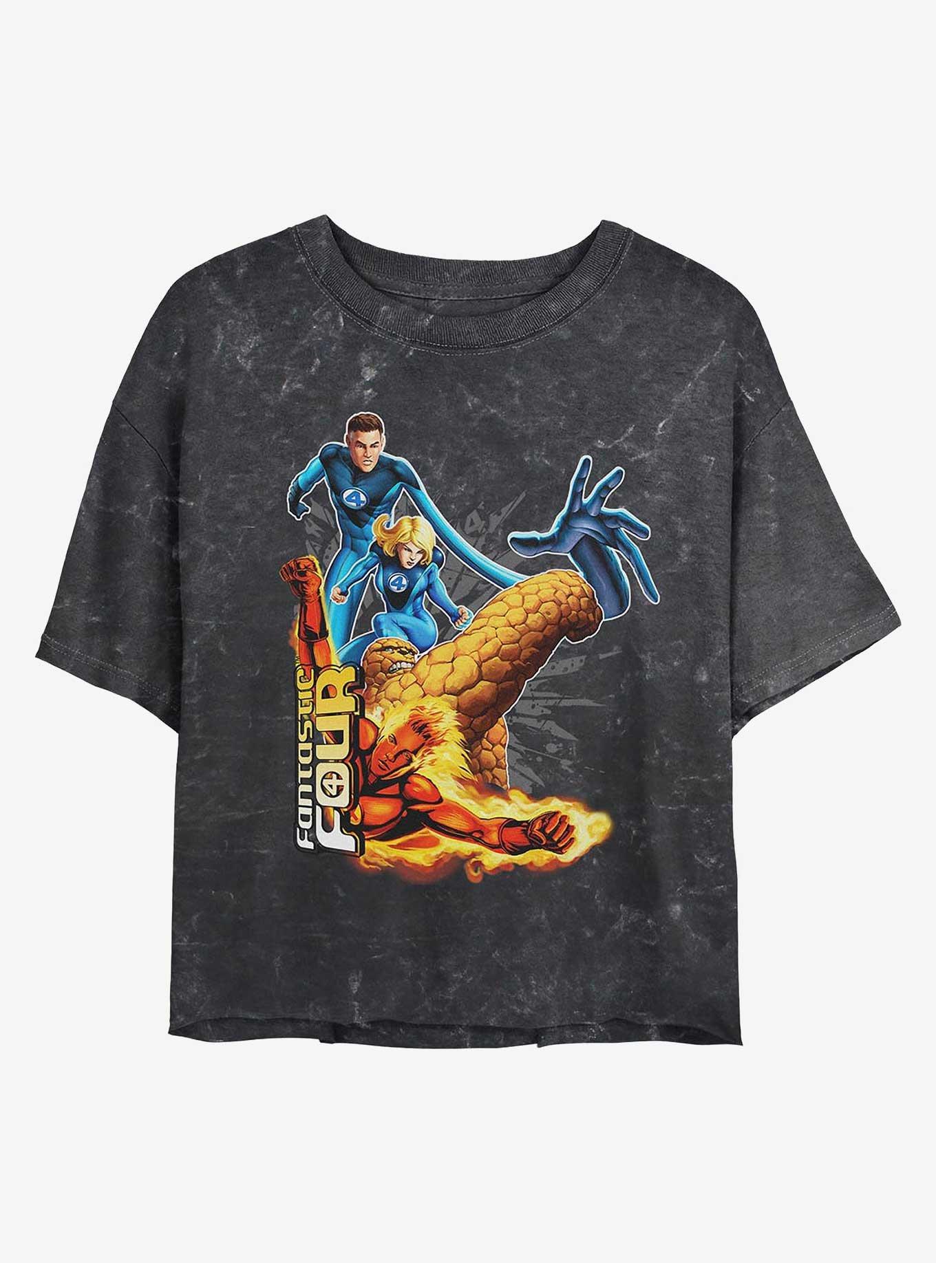 Marvel Fantastic Four Power Pack Girls Mineral Wash Crop T-Shirt, BLACK, hi-res