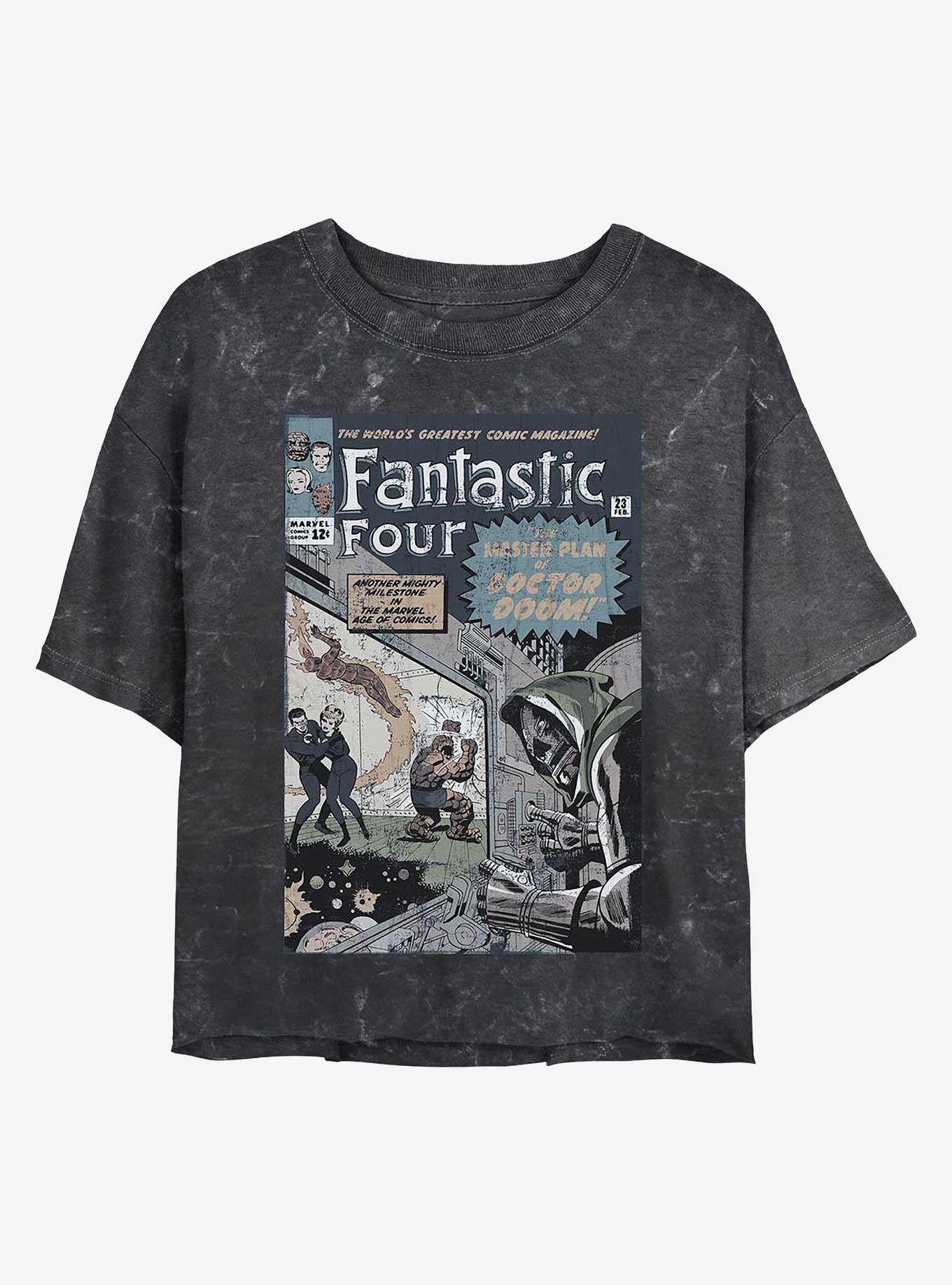 Marvel Fantastic Four Master Plan Girls Mineral Wash Crop T-Shirt, BLACK, hi-res