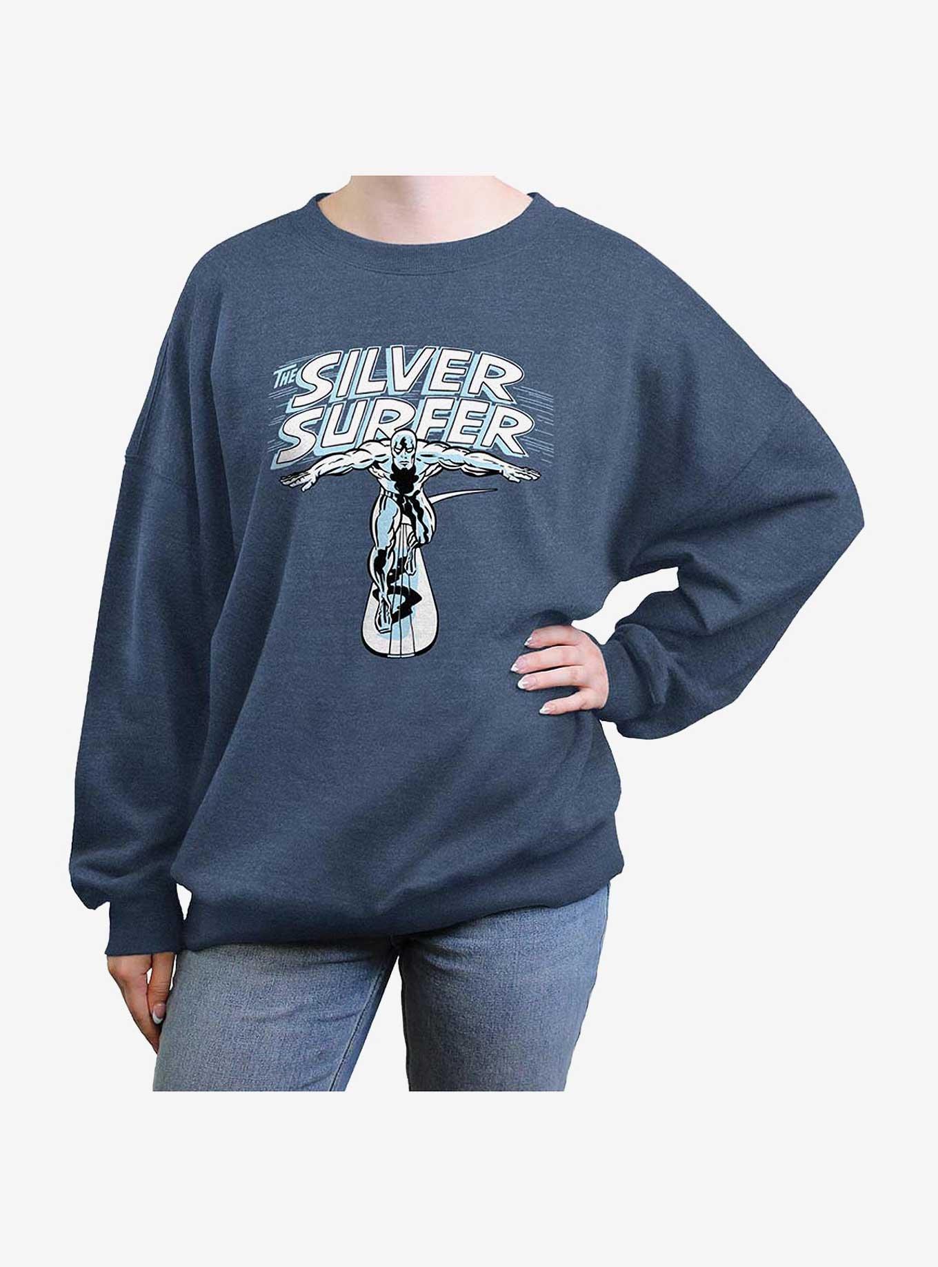 Marvel Fantastic Four Silver Surfer Wordmark Girls Oversized Sweatshirt, BLUEHTR, hi-res