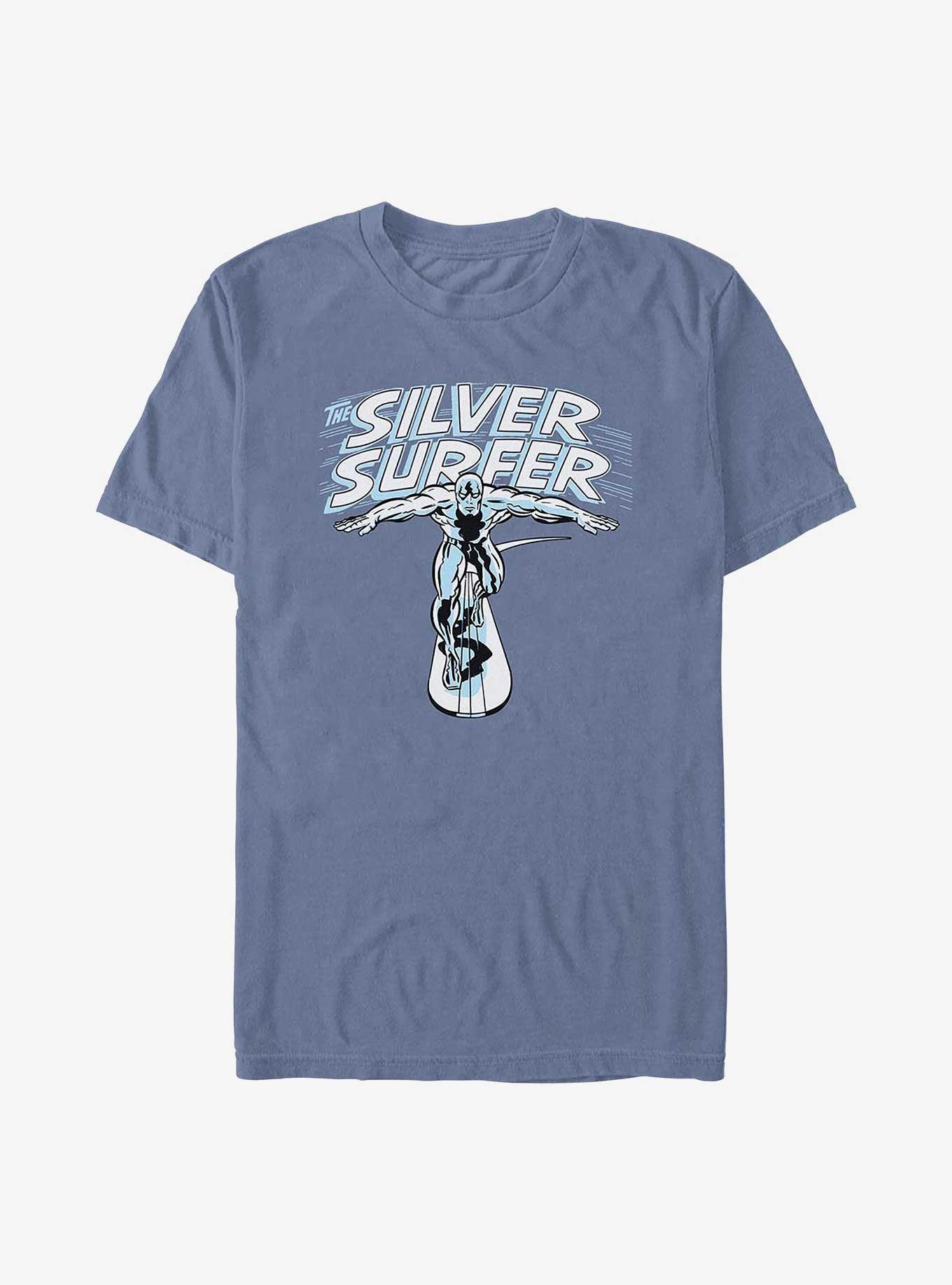 Marvel Fantastic Four Silver Surfer Wordmark Garment Dye T-Shirt, BLUEJEAN, hi-res
